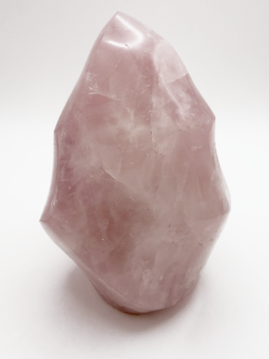 Large rose quartz flame, polished pink quartz freeform