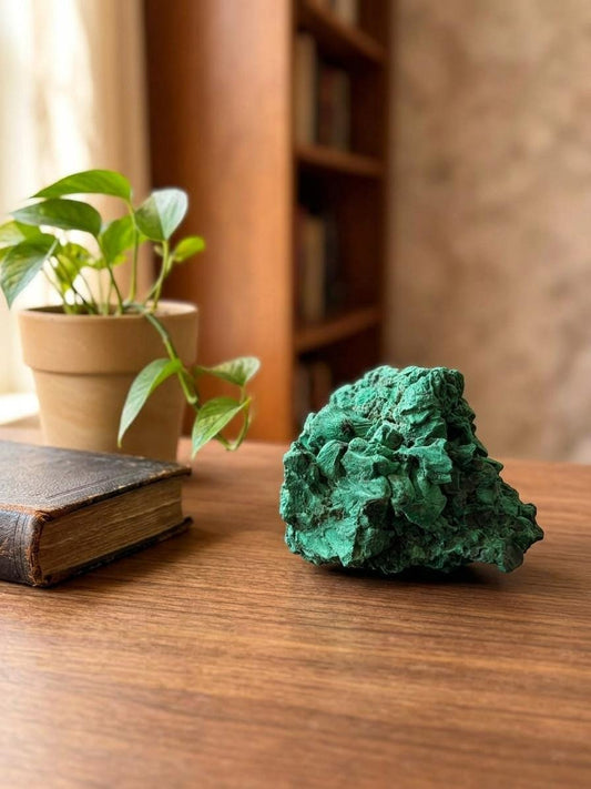 Large Raw Fibrous Malachite Specimen. Velvet Malachite Crystal Cluster, Natural Green Mineral, 1.33 lbs