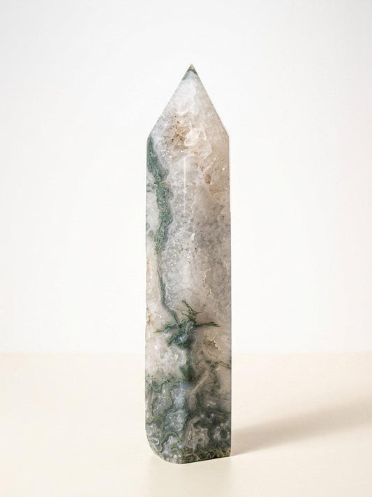 Moss Agate Tower, Green Crystal Point, Natural Moss Agate Obelisk
