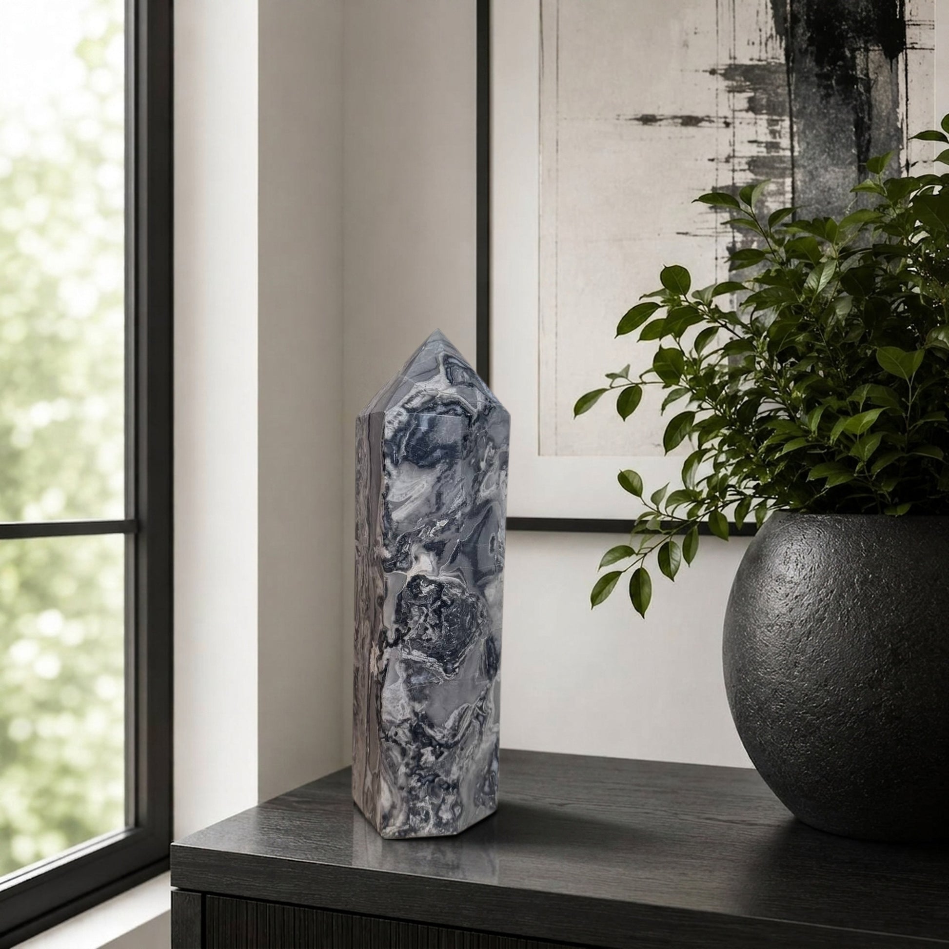Picasso Jasper tower, black grey and cream landscape stone