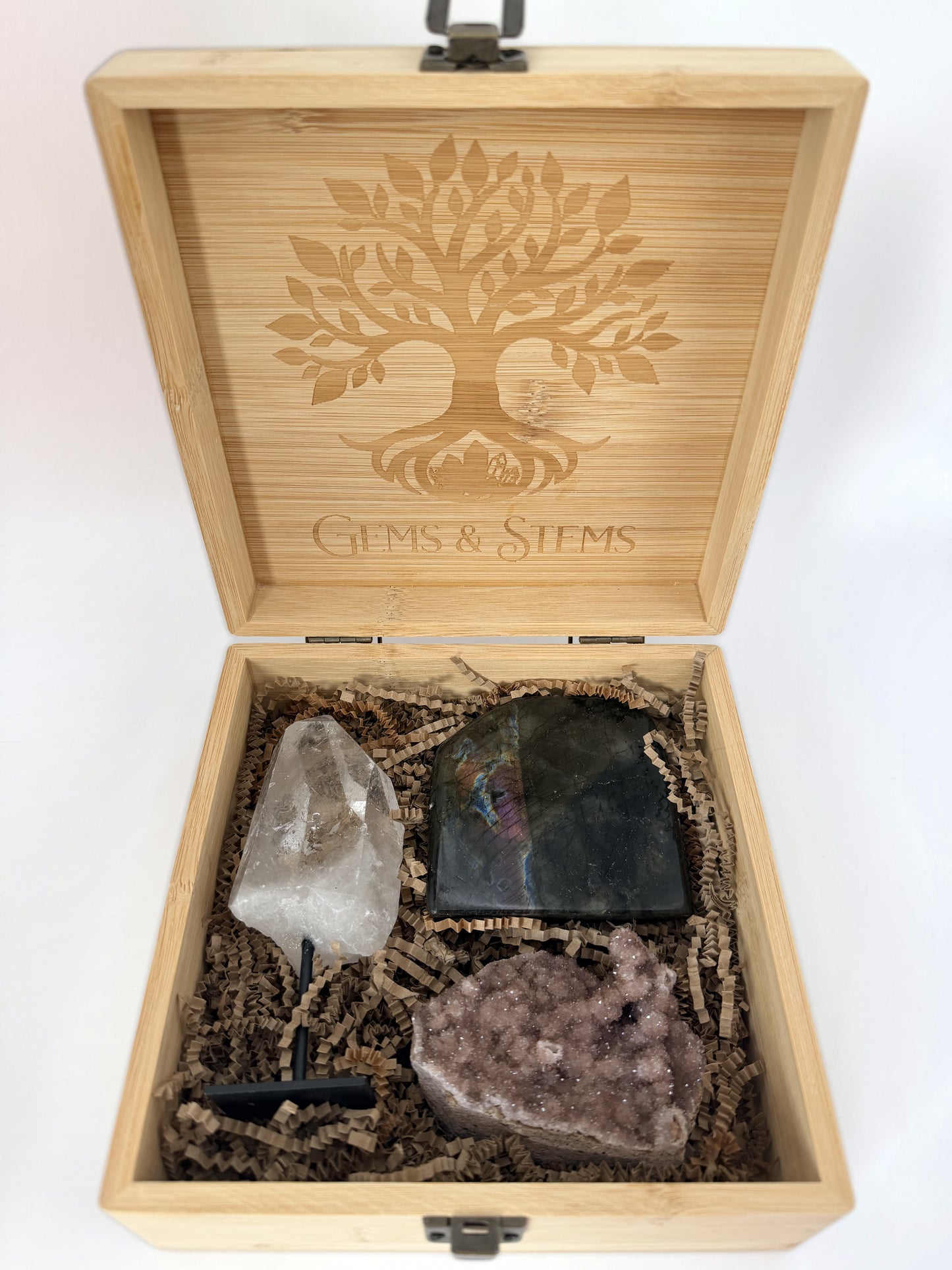 Crystal gift set with clear quartz point, labradorite and Turkish amethyst
