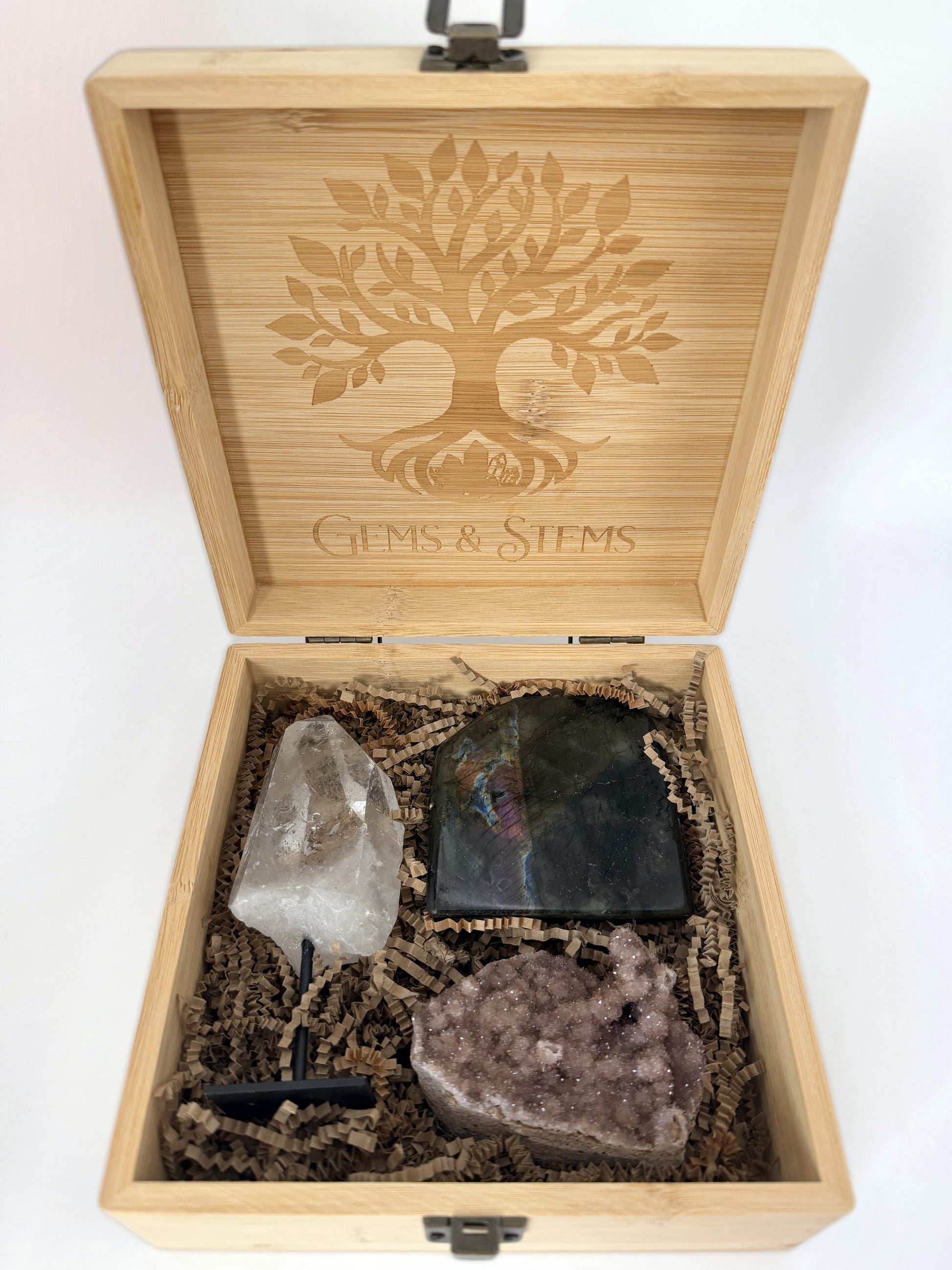 Crystal gift set with clear quartz point, labradorite and Turkish amethyst