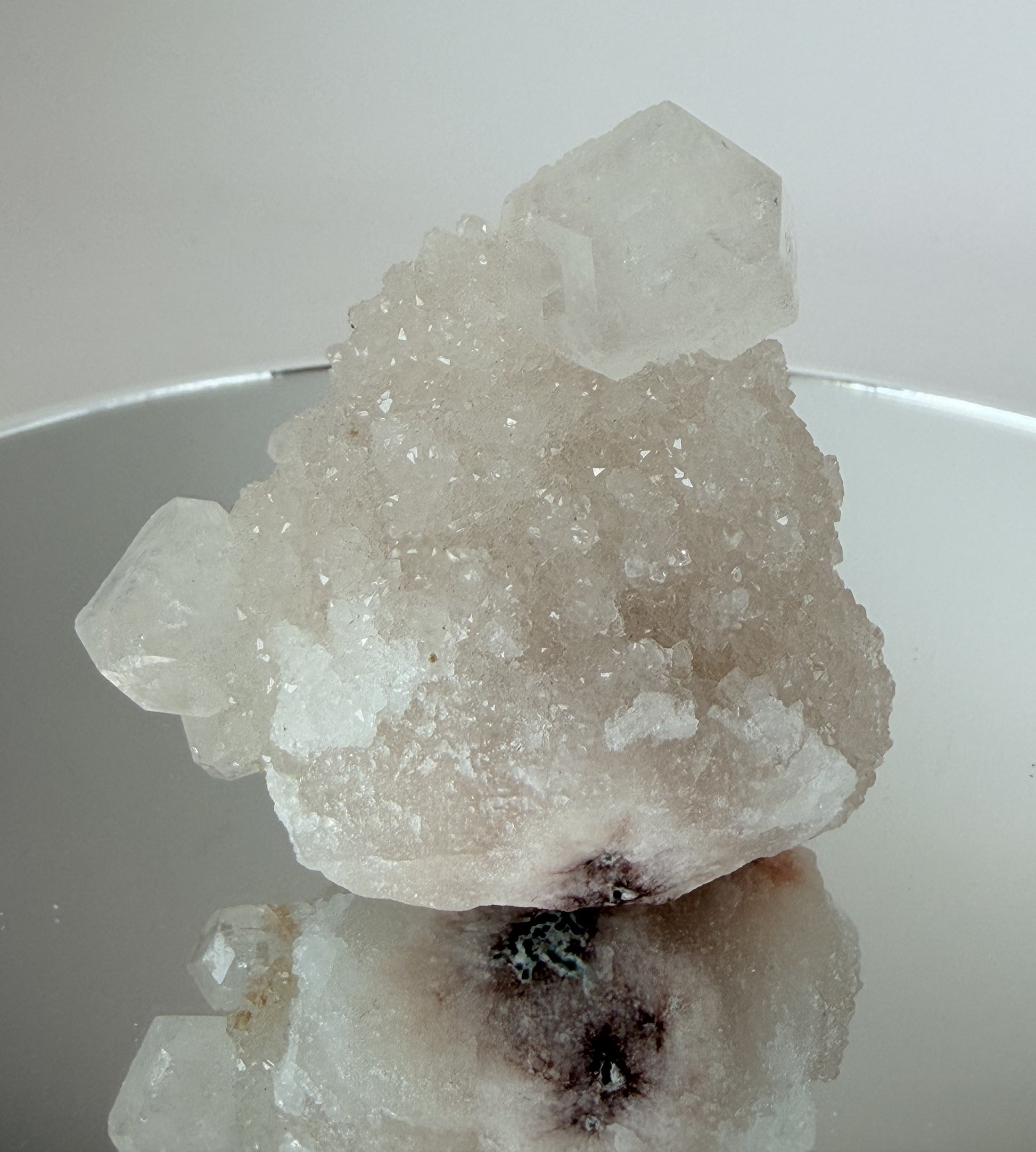 White apophyllite cluster with clear terminated crystal