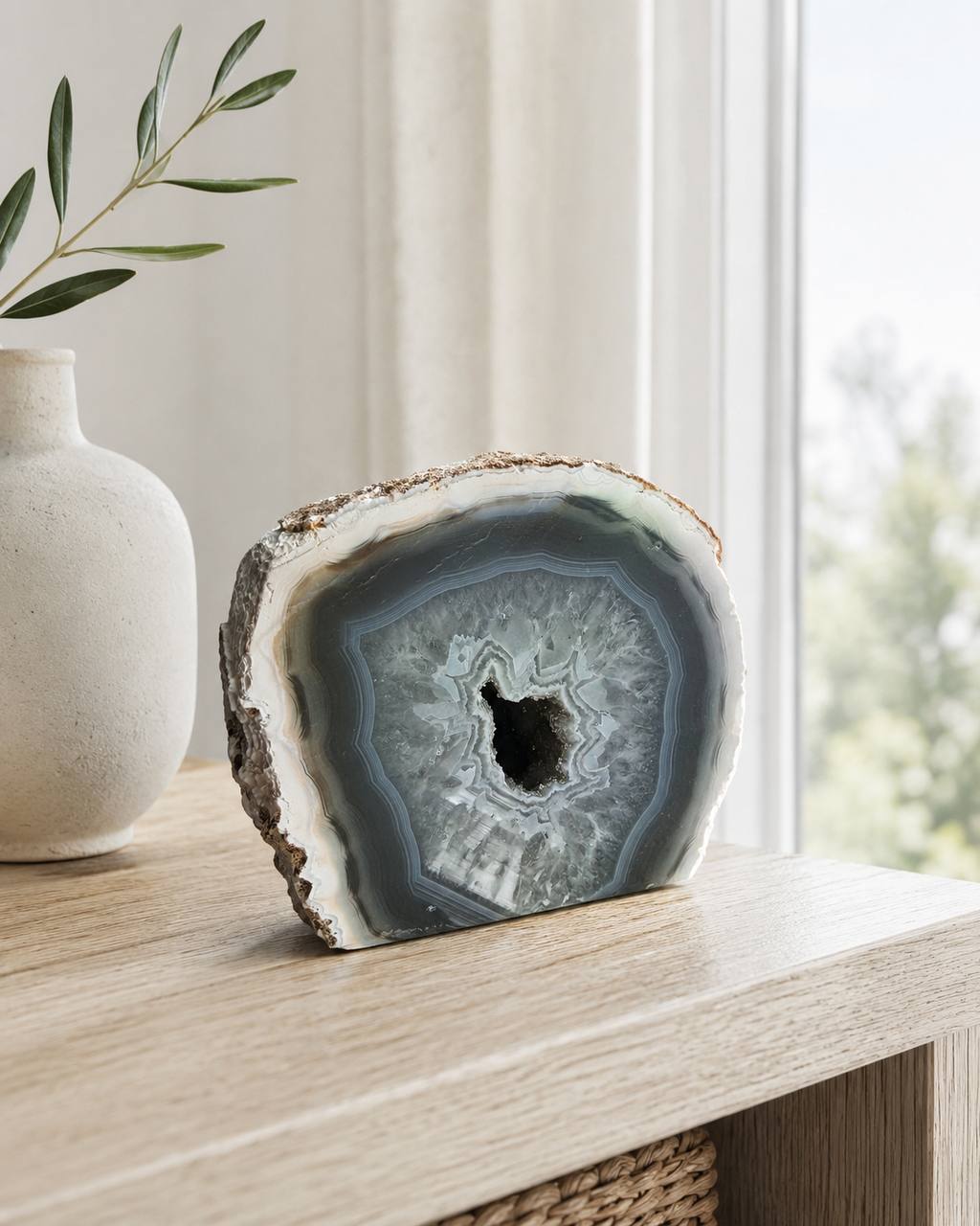 Brazilian Agate Geode Half with Druzy Quartz