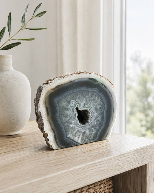 Brazilian Agate Geode Half with Druzy Quartz