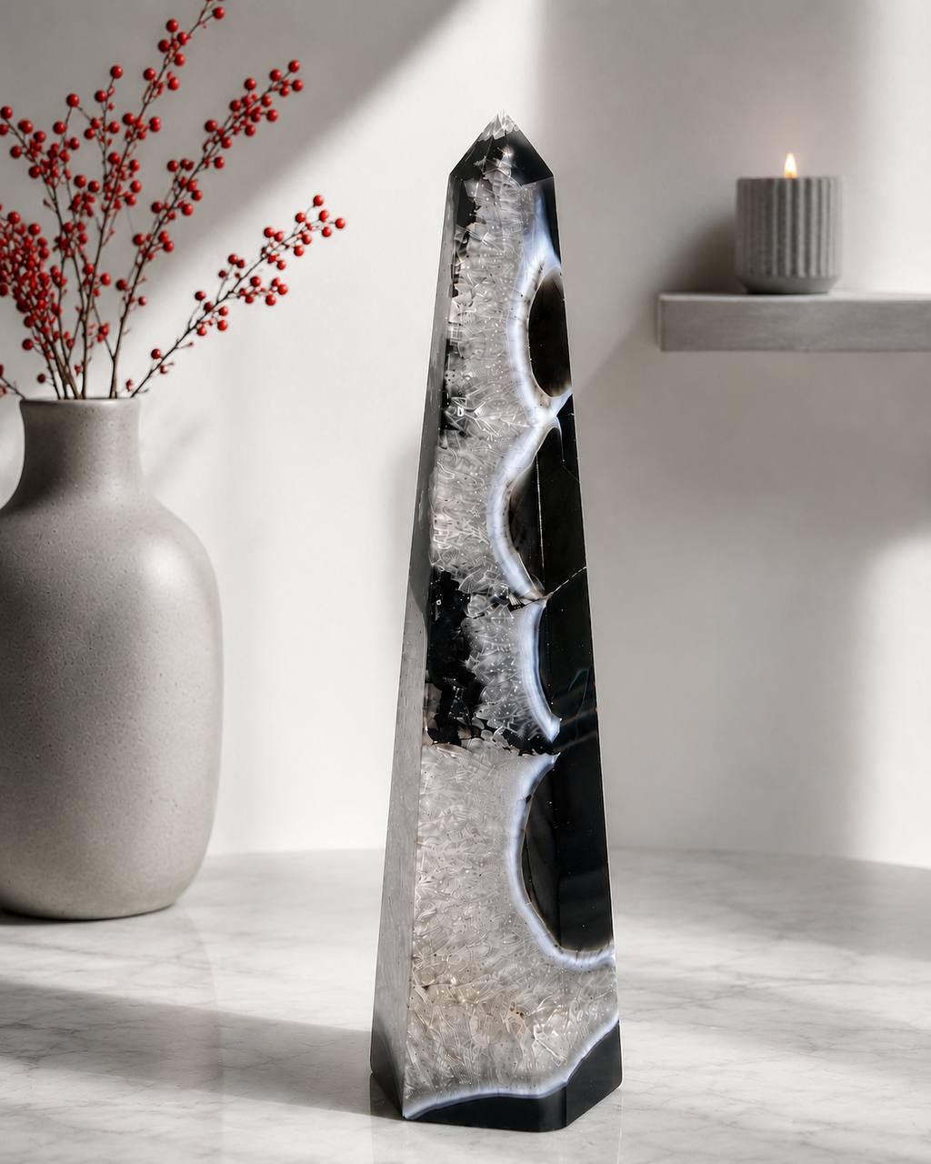 Sardonyx Obelisk with Druzy Quartz