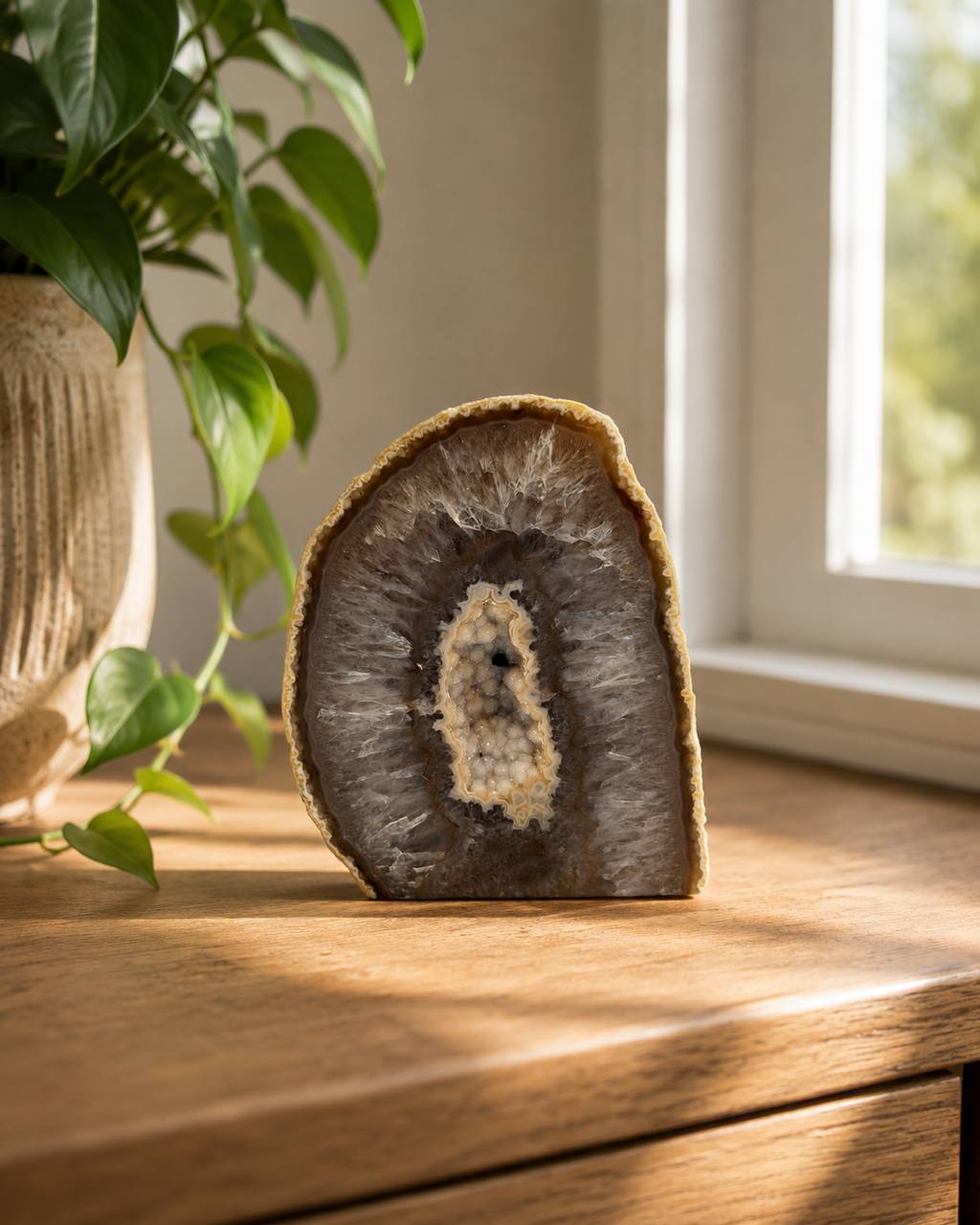 Natural Agate Geode with Druzy Quartz