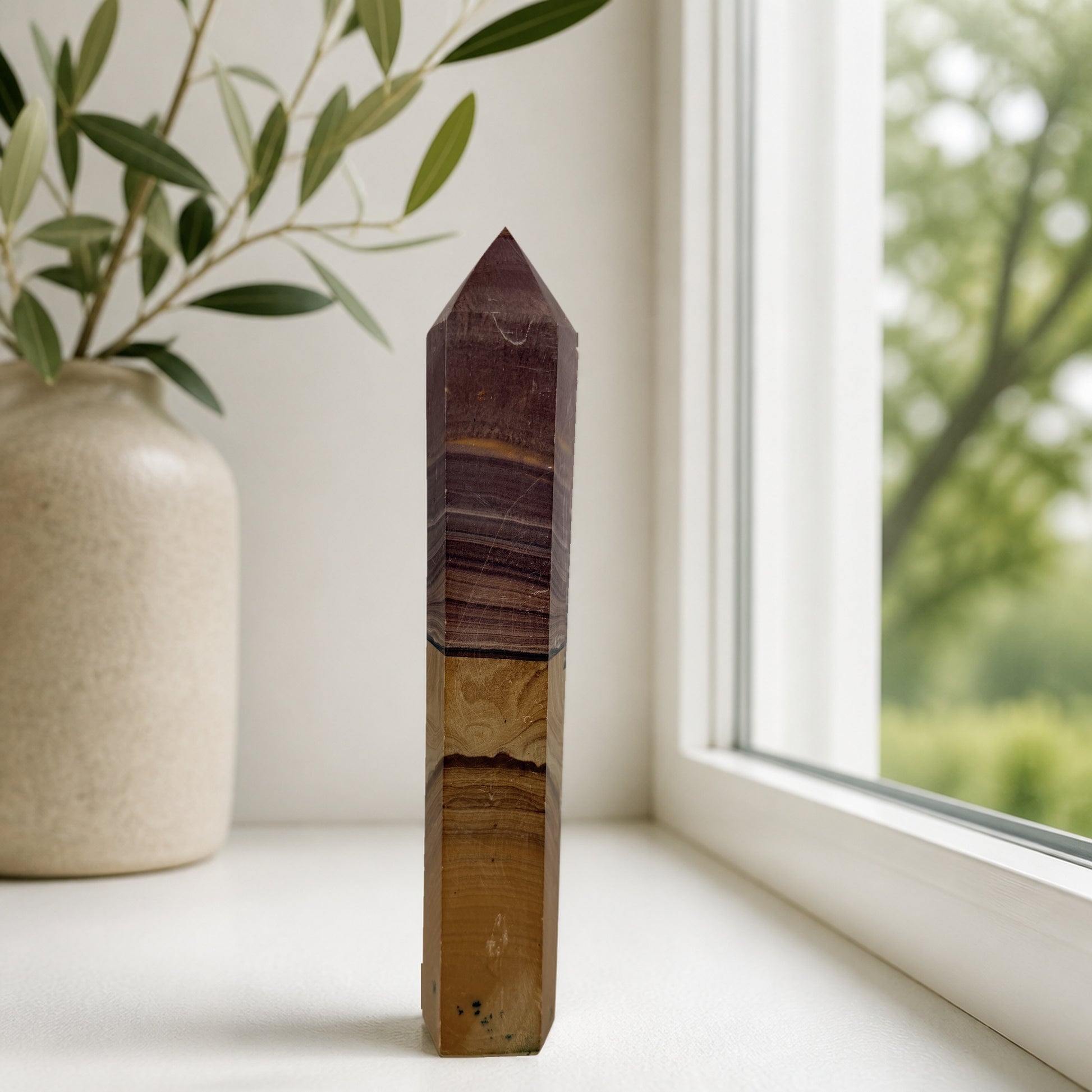 Picture jasper tower, rosewood brown over butterscotch gold
