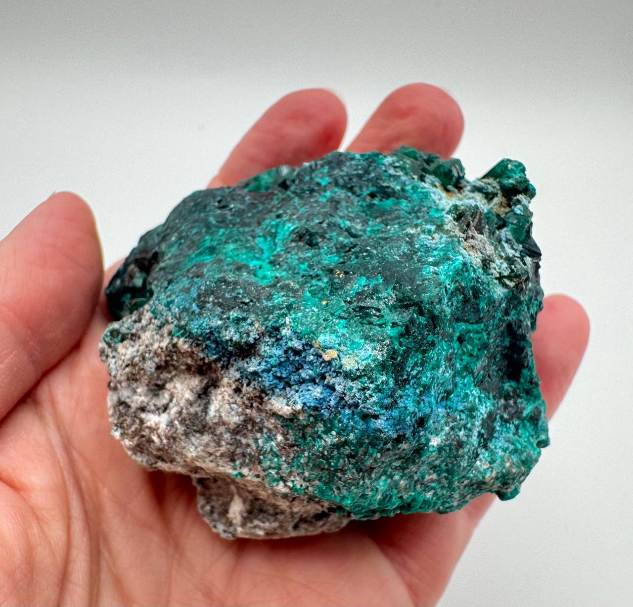 Dioptase crystal specimen right angle showing matrix