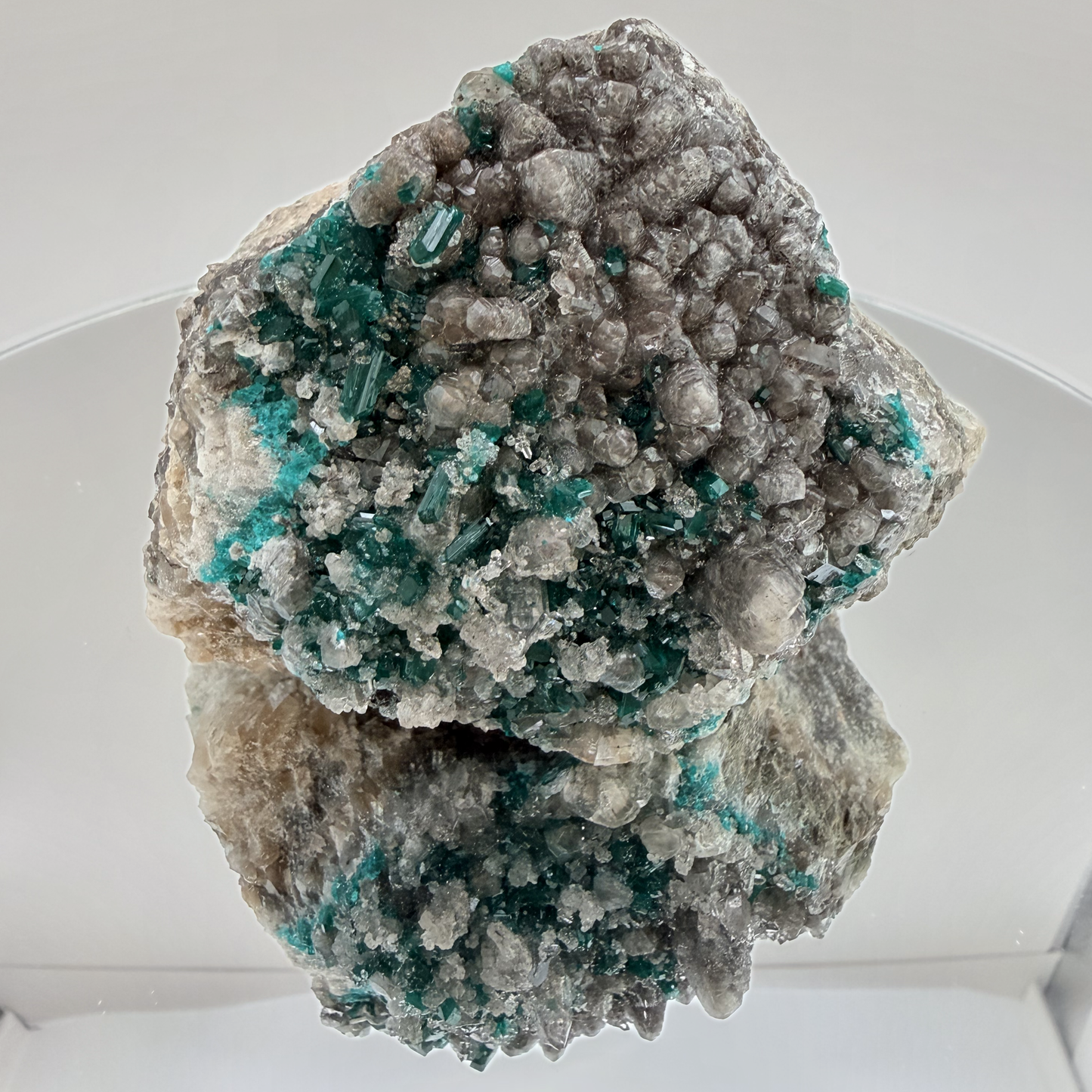 Dioptase on Calcite Cluster from Congo, Sparkling Natural Crystal Specimen, 14 oz Emerald Green Display Piece