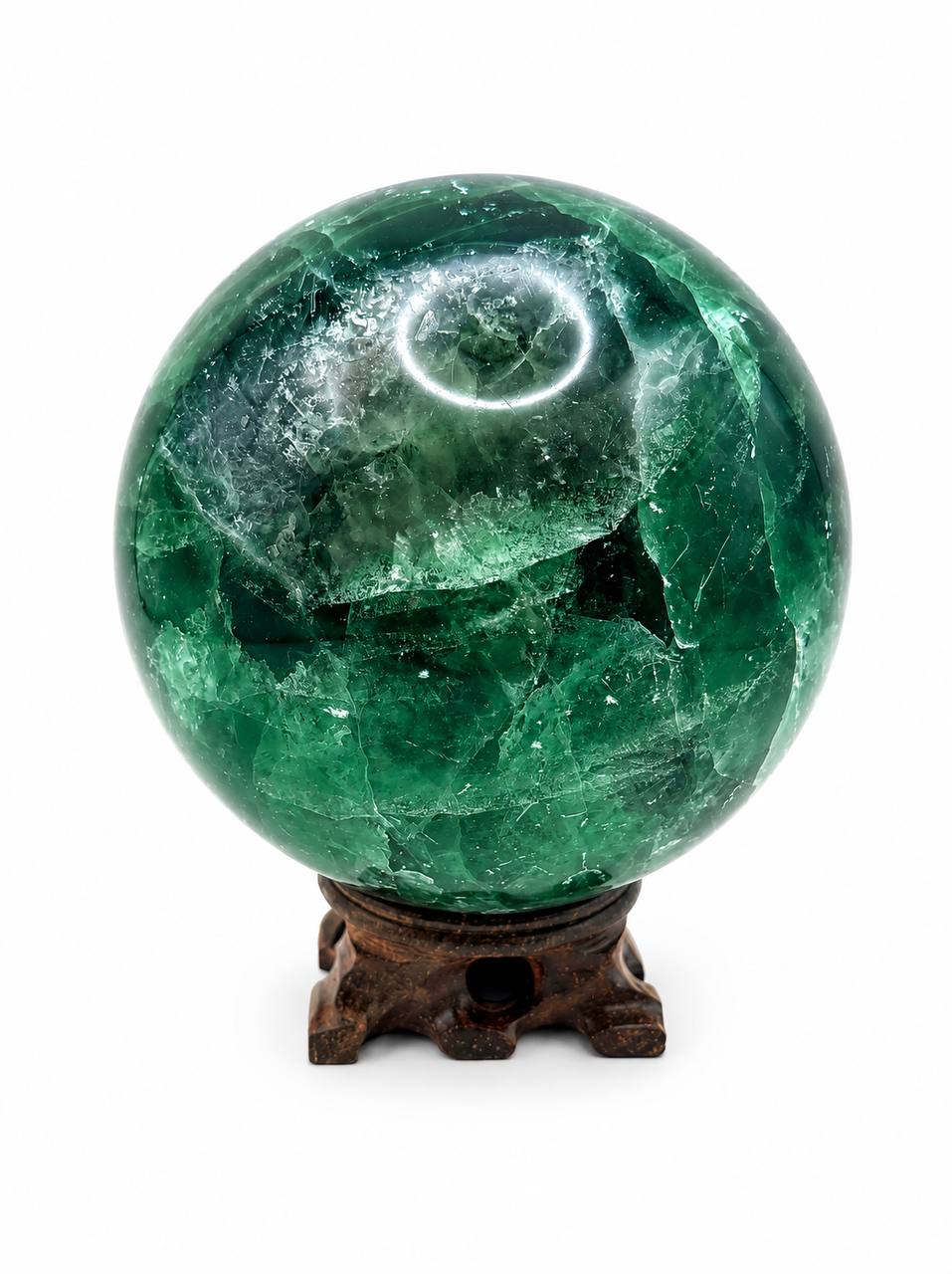 Large Rainbow Fluorite Sphere with Wooden Stand