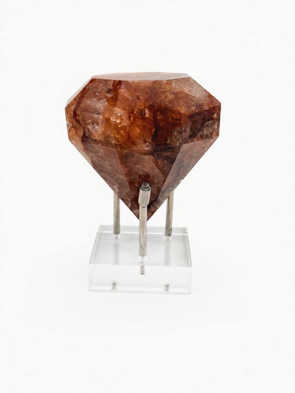 Fire Quartz Faceted Gem with Stand