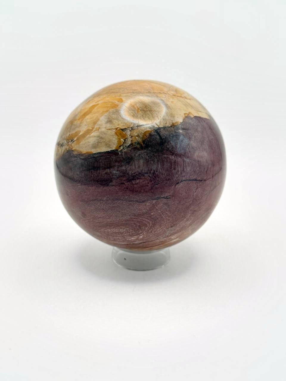 Petrified wood sphere, gold and red