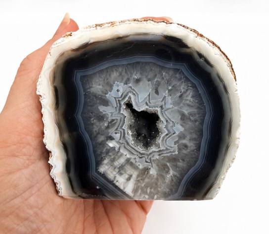 Brazilian Agate Geode Half with Druzy Quartz