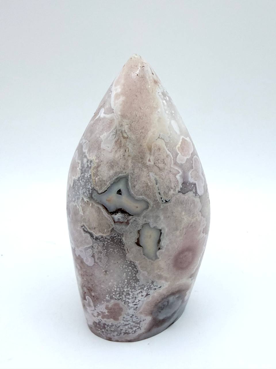 Pink Flower Agate flame front view showing blossom patterns