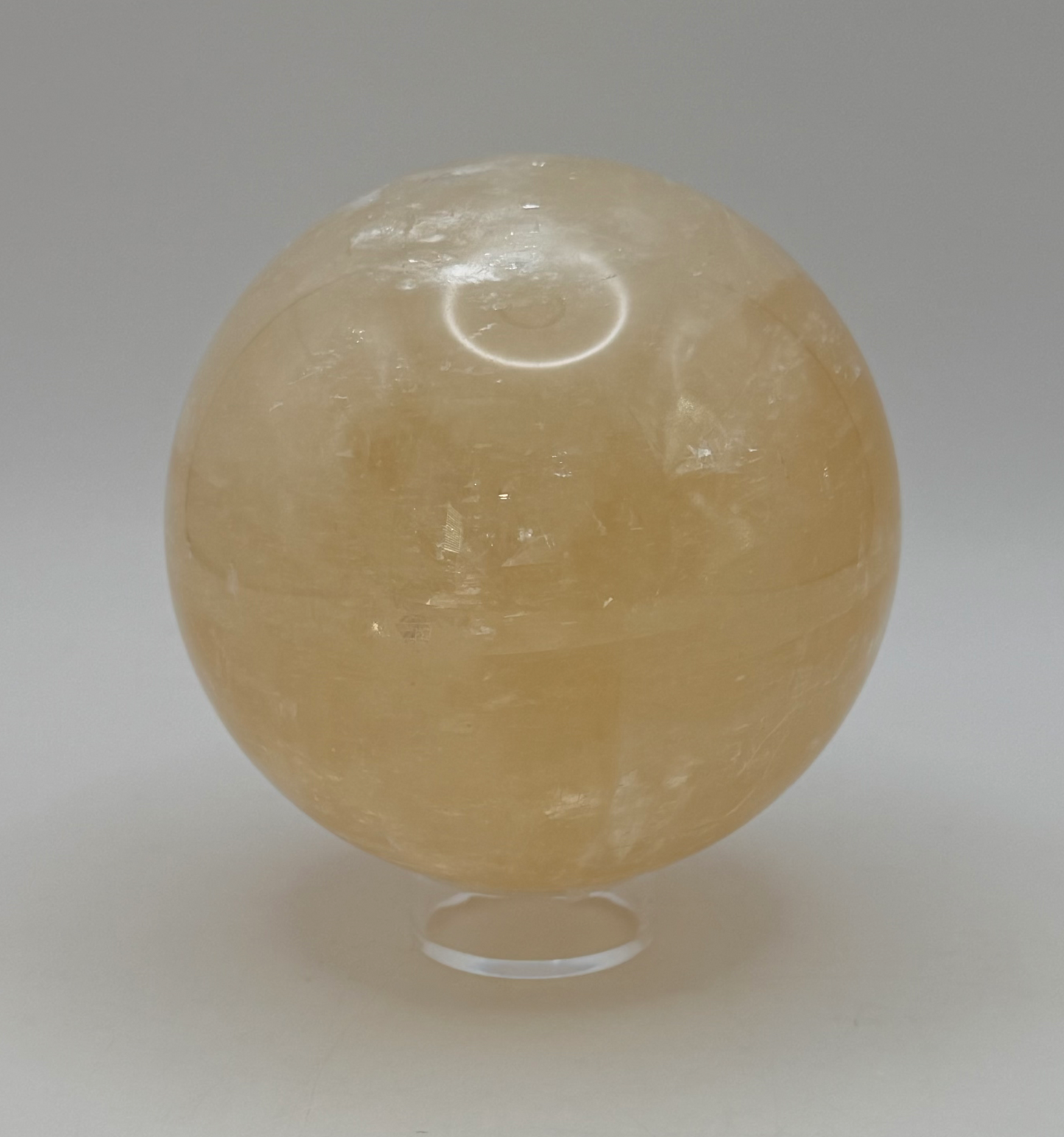 Honey Calcite Sphere with Stand, Large 3.4 Inch Golden Crystal Ball, 2 lb Glowing Amber Calcite Orb