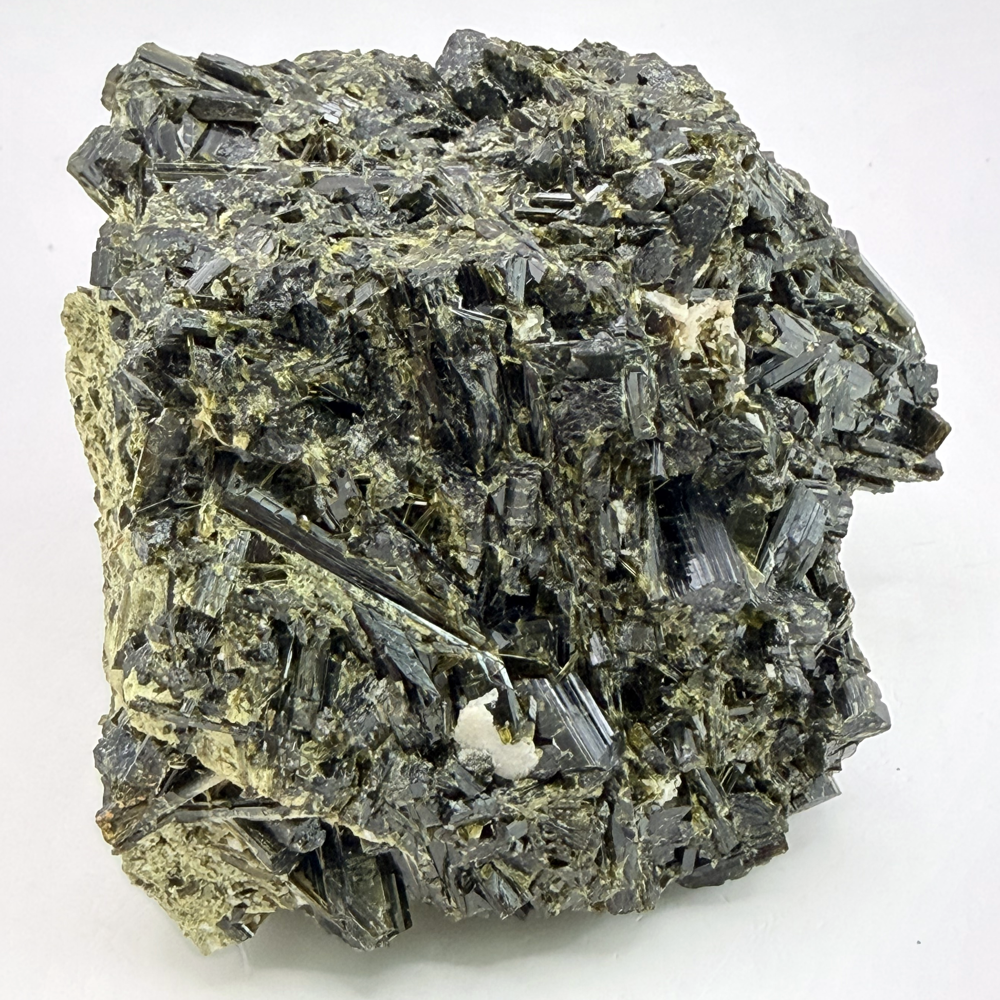 Epidote specimen with bladed green crystals