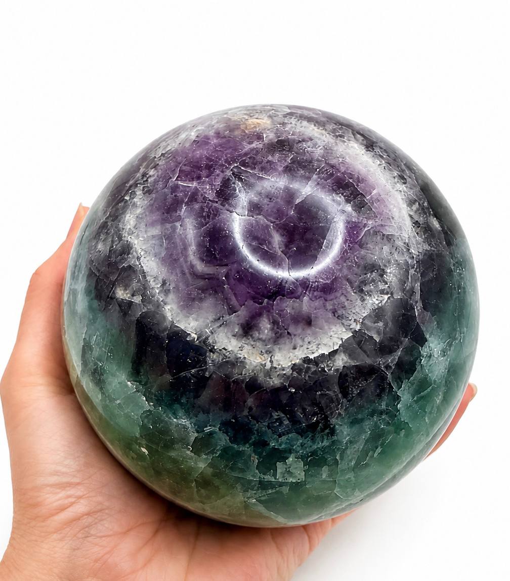 Large Rainbow Fluorite Sphere with Wooden Stand