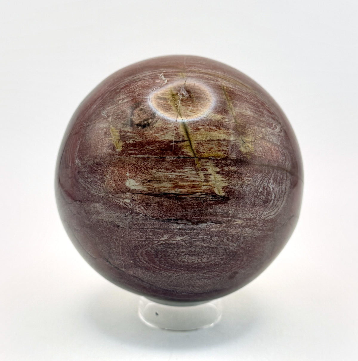 Petrified wood sphere, gold and red