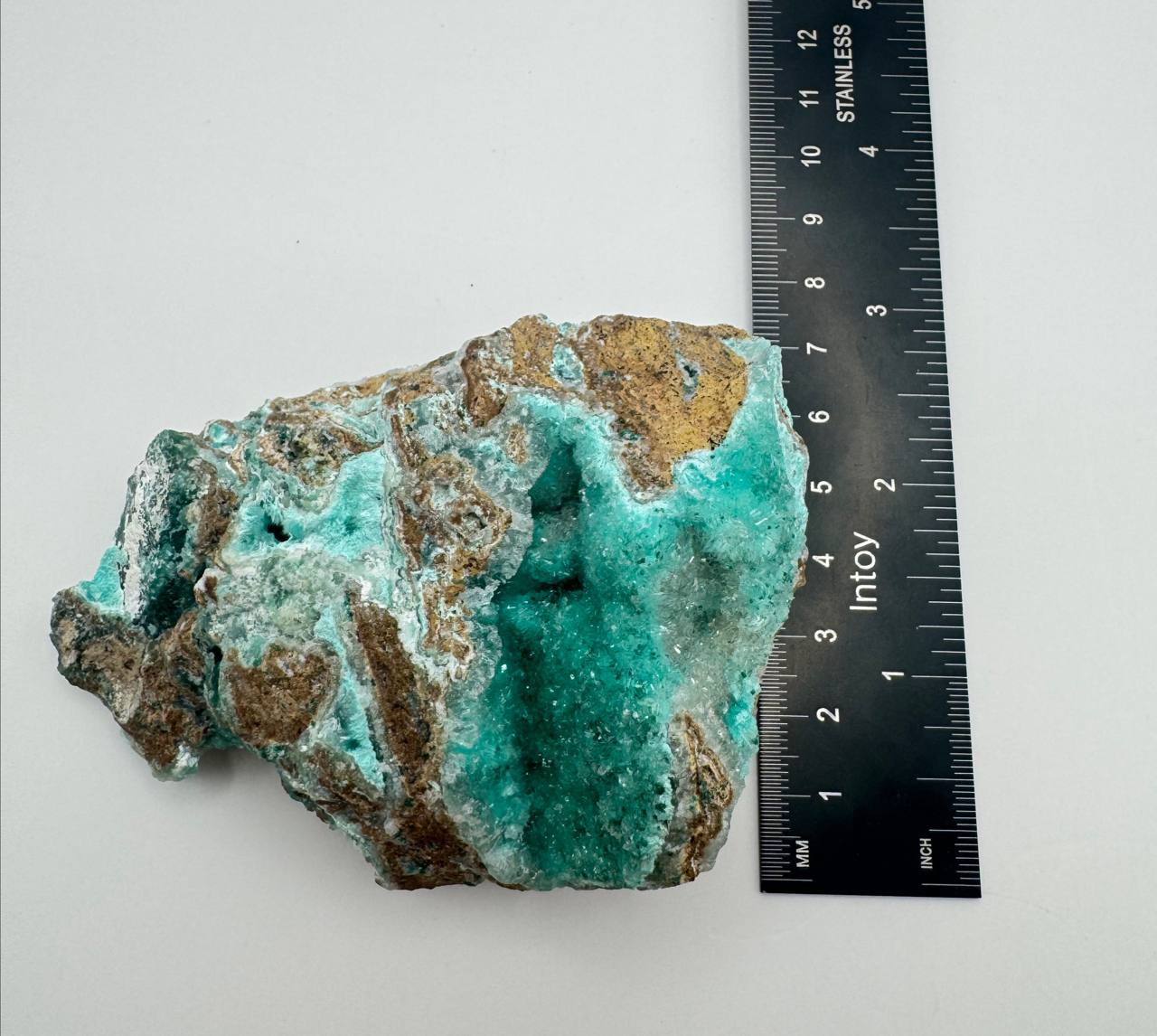 Raw Hemimorphite Crystal Specimen on Matrix. Natural Teal and White Druzy Mineral, 3 x 4 Inch, 9.5 oz