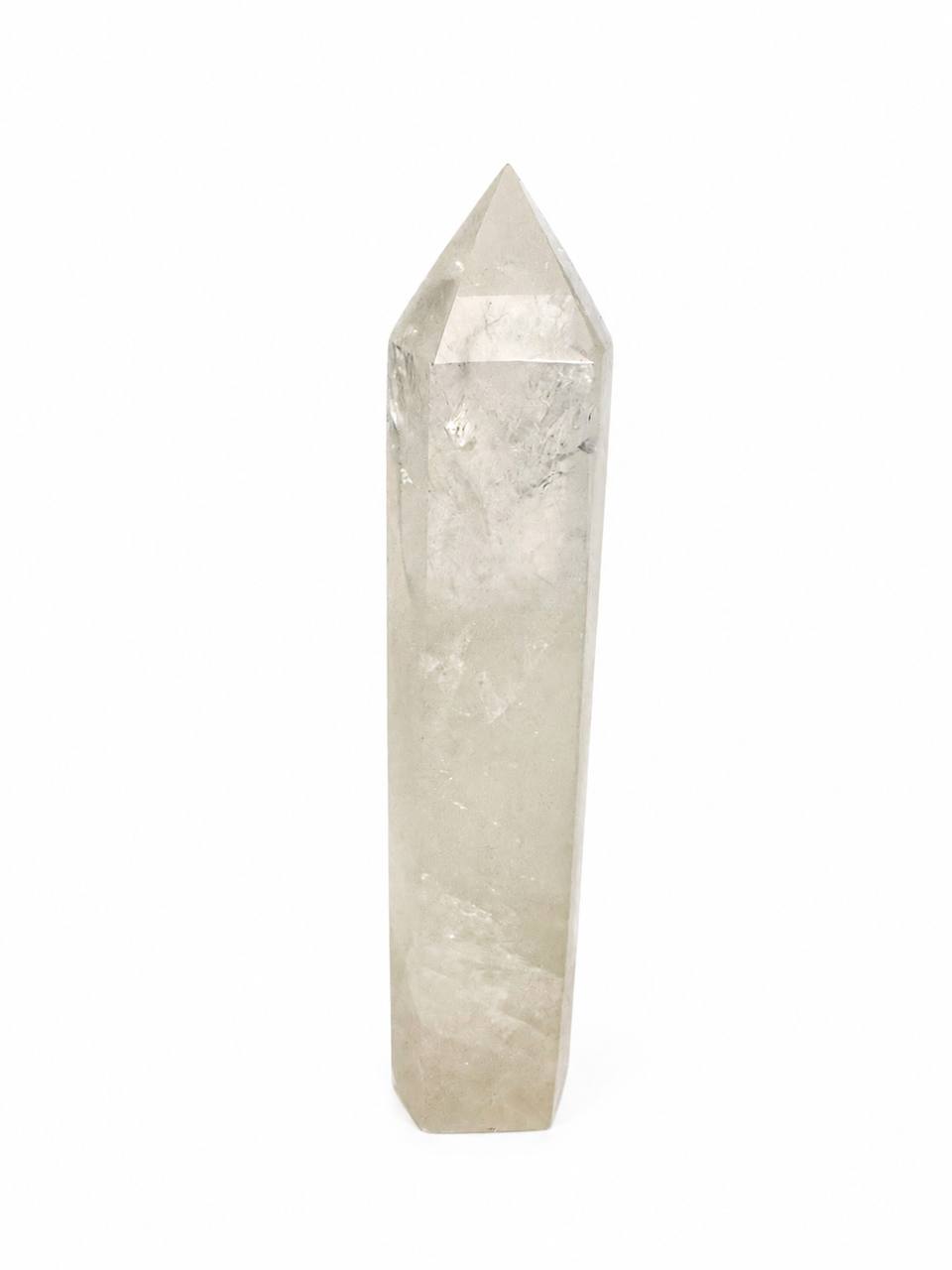 Clear quartz tower, 8.5 inch crystal obelisk with milky base