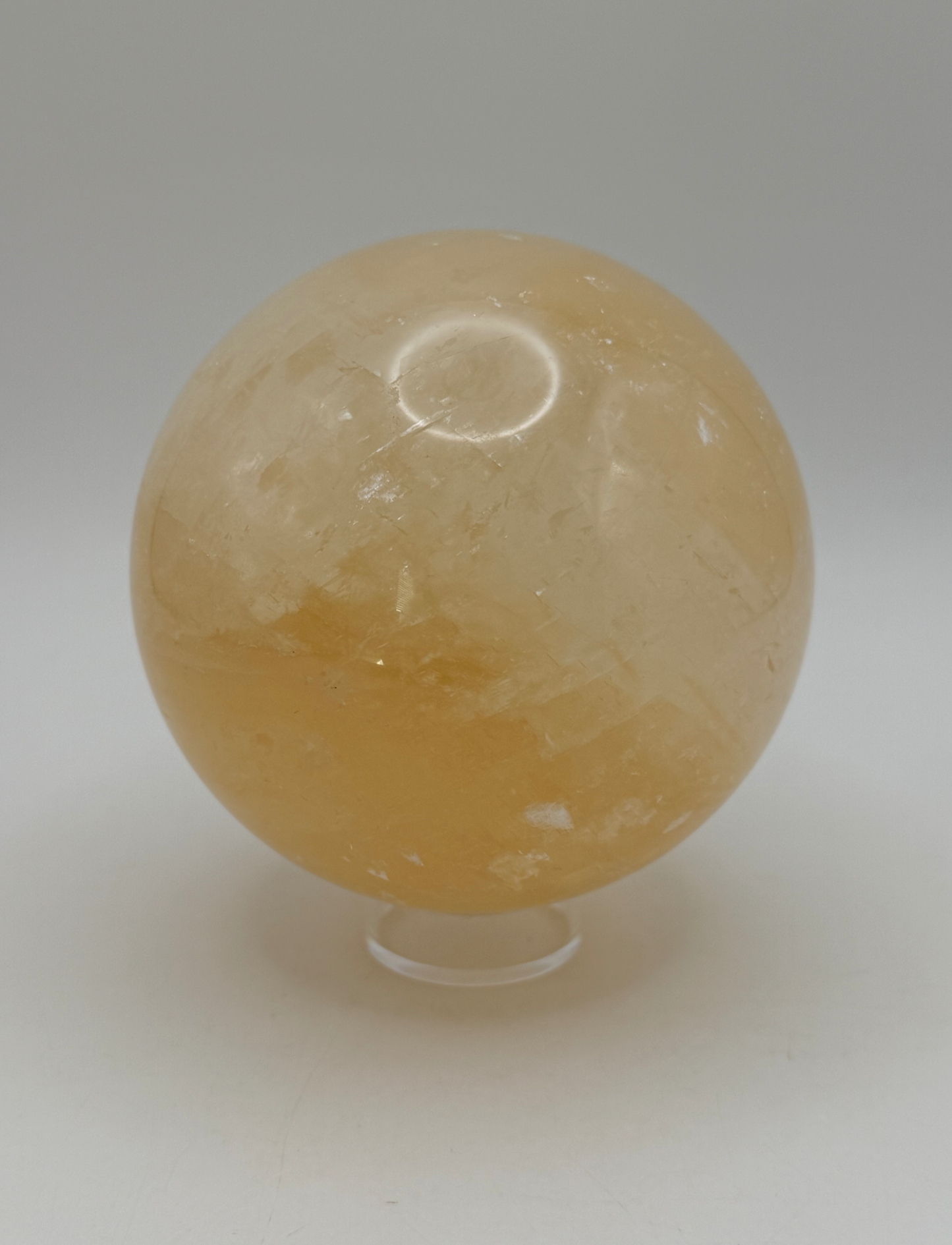 Honey Calcite Sphere with Stand, Large 3.4 Inch Golden Crystal Ball, 2 lb Glowing Amber Calcite Orb