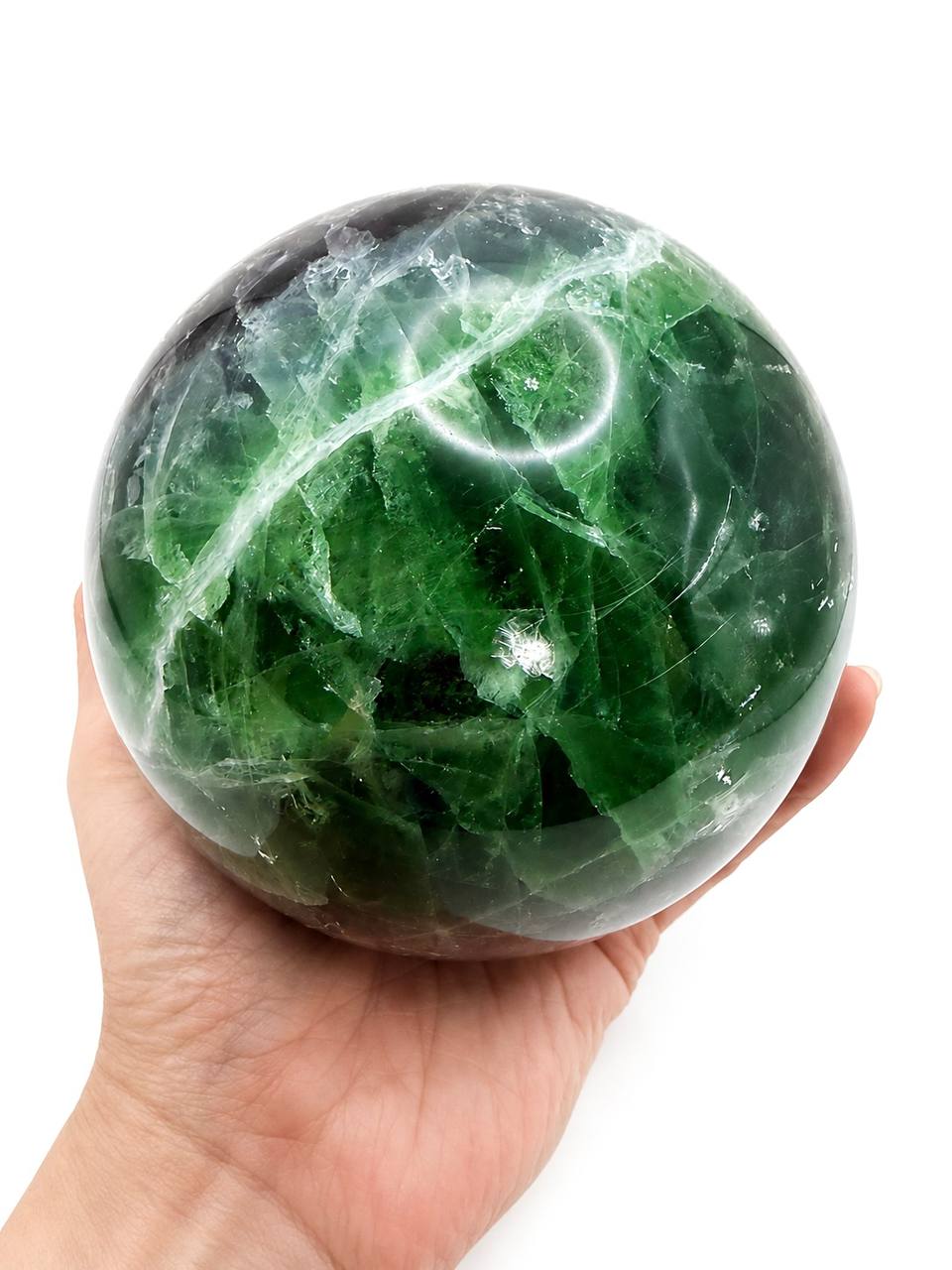 Large Rainbow Fluorite Sphere with Wooden Stand