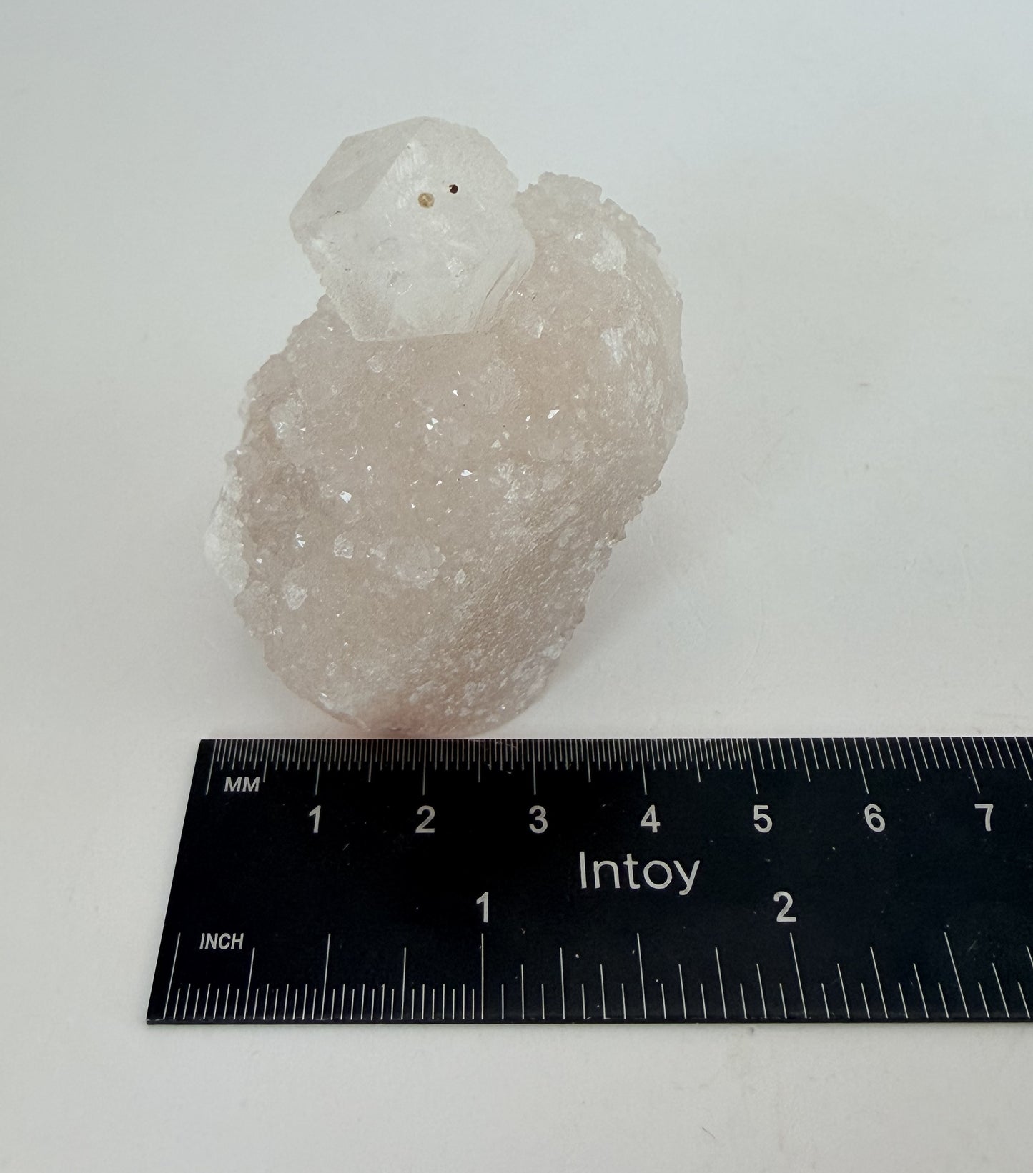 White apophyllite cluster with clear terminated crystal