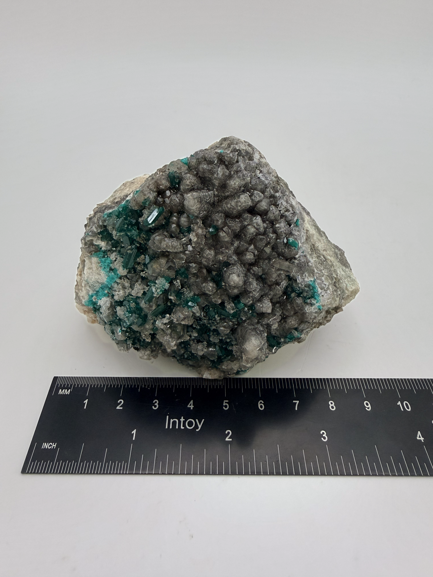 Dioptase on Calcite Cluster from Congo, Sparkling Natural Crystal Specimen, 14 oz Emerald Green Display Piece