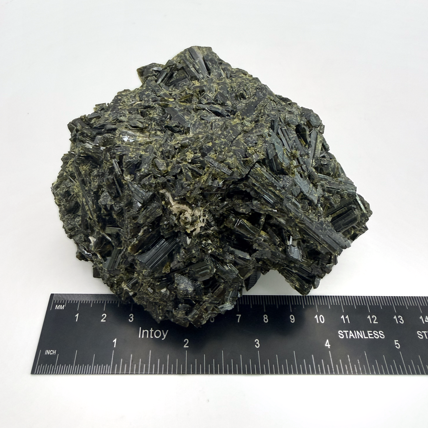 Epidote specimen with bladed green crystals