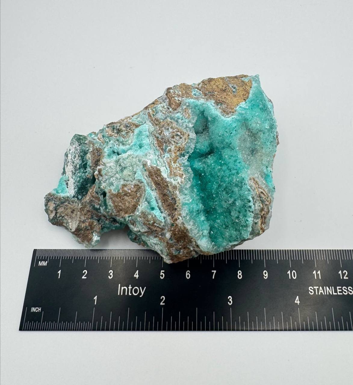 Raw Hemimorphite Crystal Specimen on Matrix. Natural Teal and White Druzy Mineral, 3 x 4 Inch, 9.5 oz
