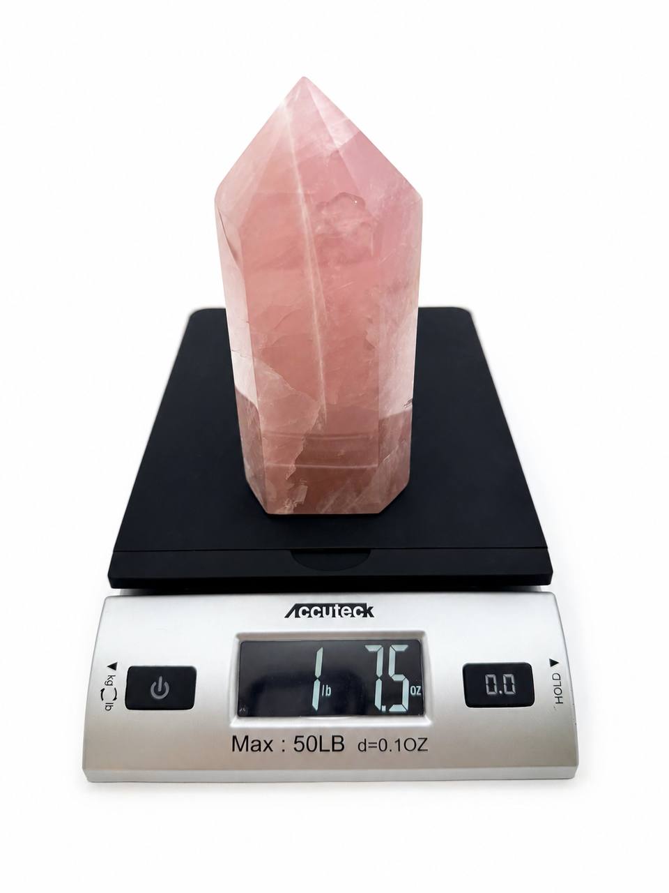 Rose Quartz Tower - weight 1 lb 7.5 oz on scale
