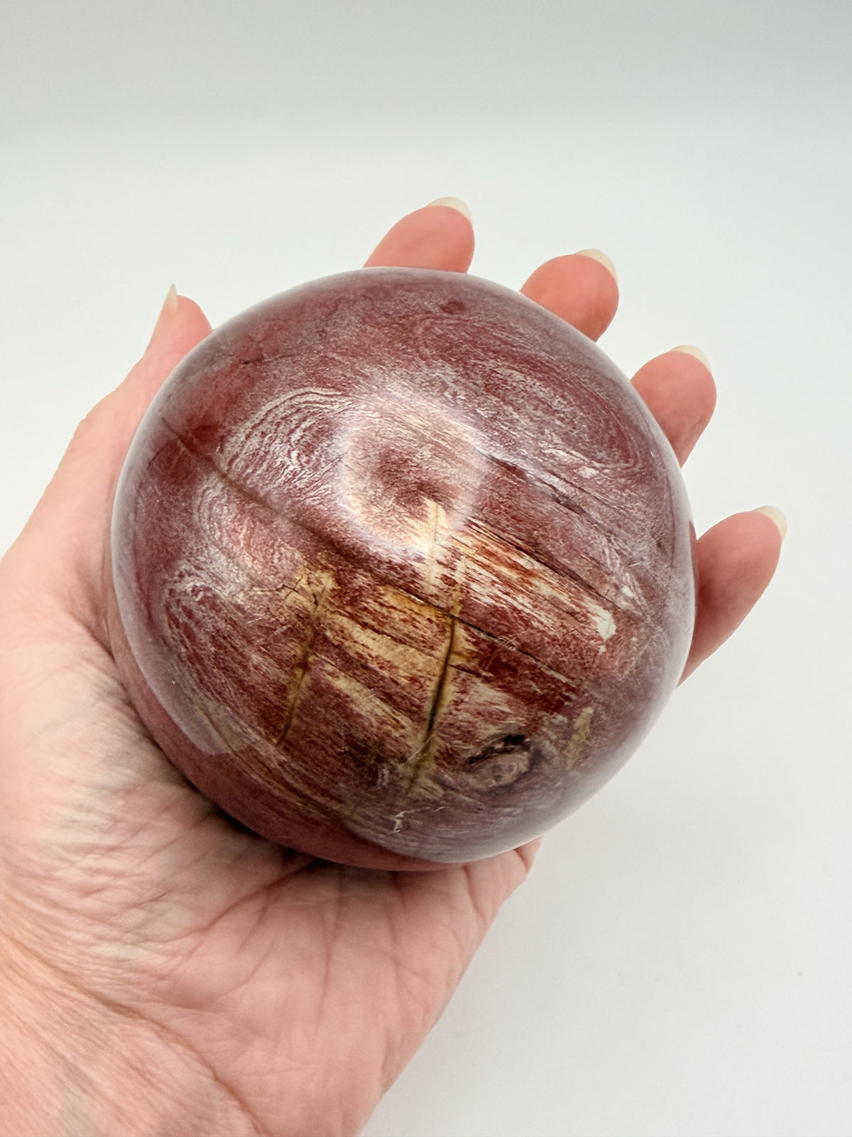 Petrified wood sphere, gold and red