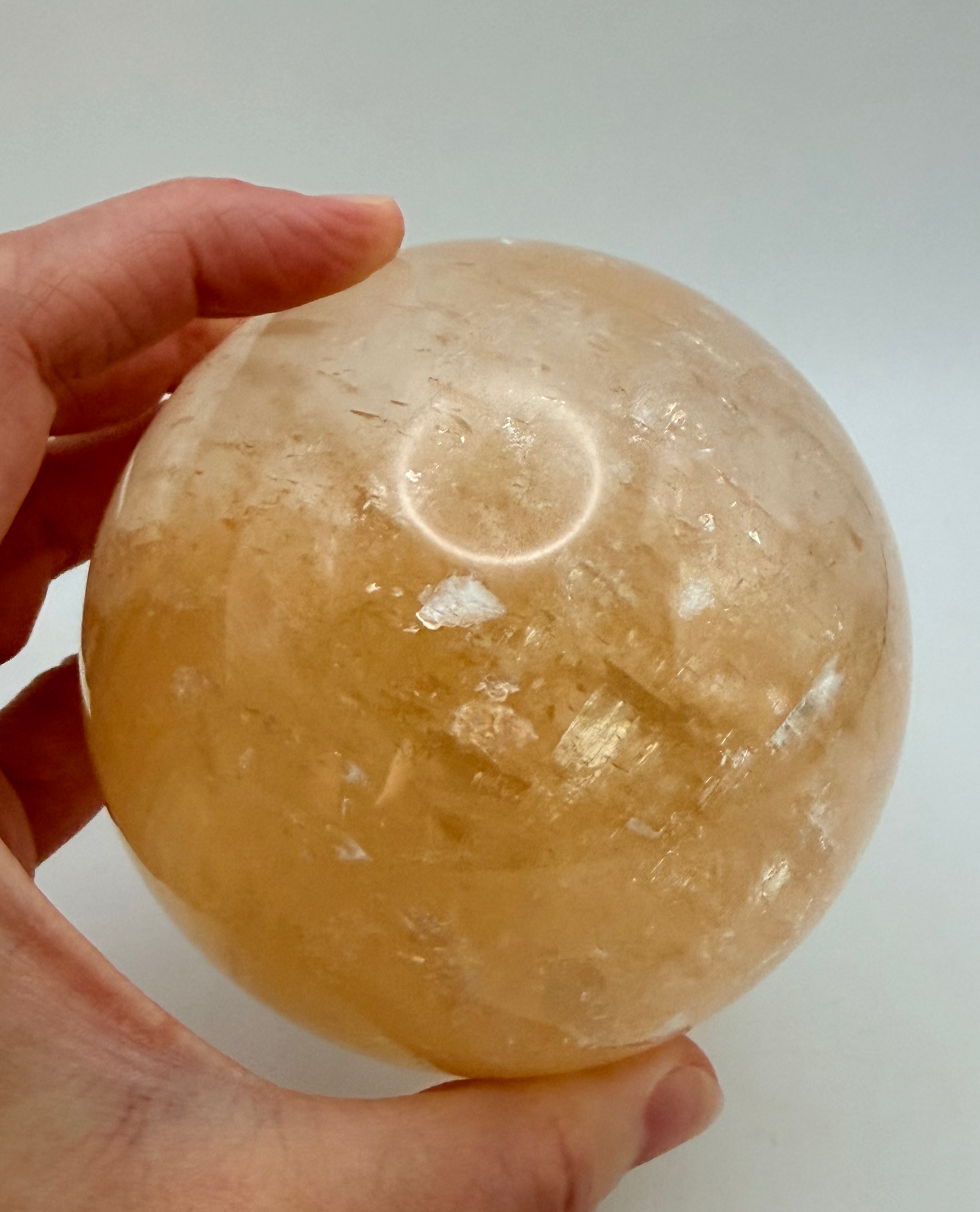 Honey Calcite Sphere with Stand, Large 3.4 Inch Golden Crystal Ball, 2 lb Glowing Amber Calcite Orb