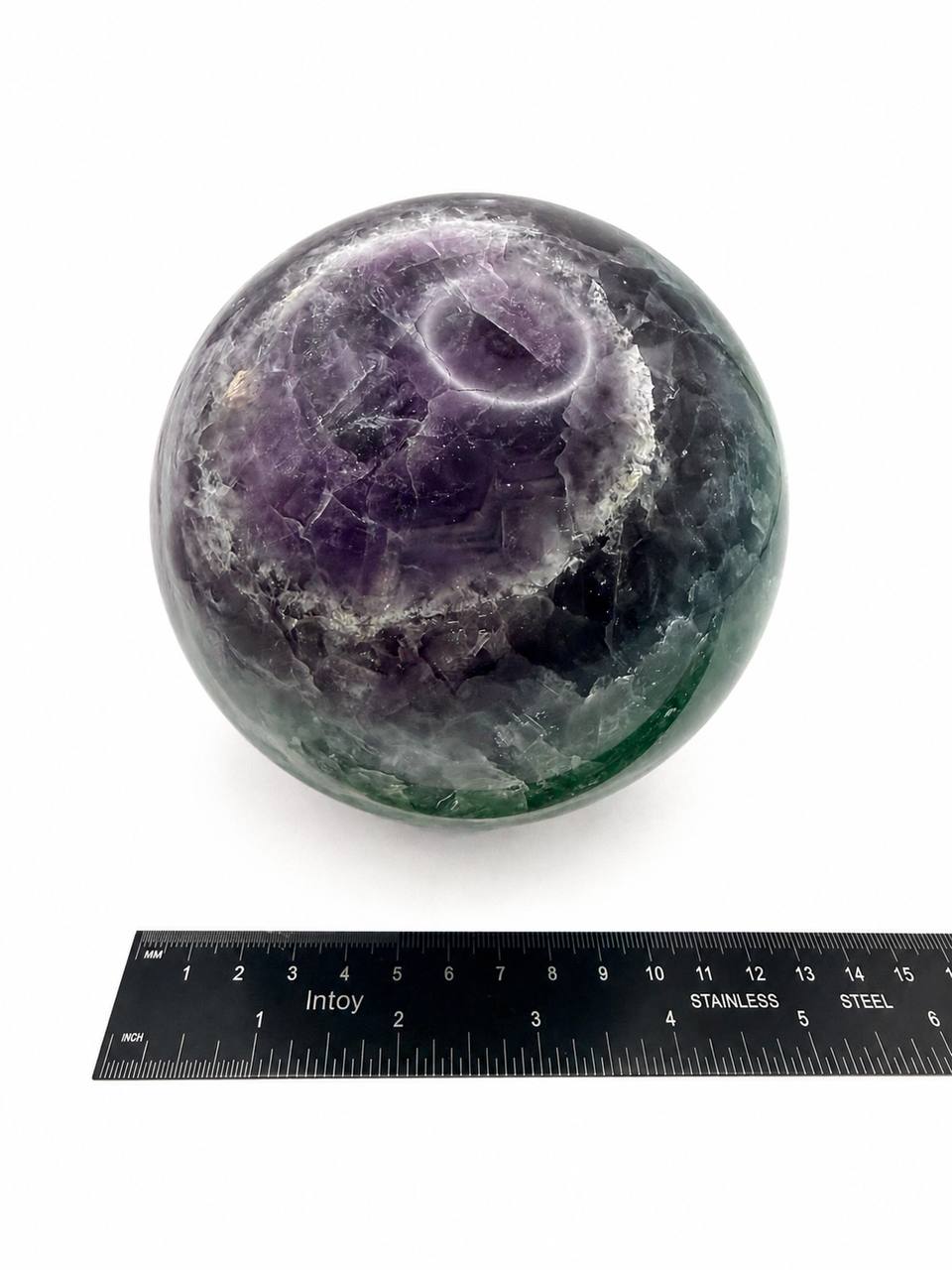 Large Rainbow Fluorite Sphere with Wooden Stand