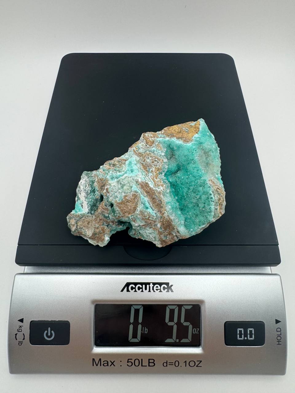 Raw Hemimorphite Crystal Specimen on Matrix. Natural Teal and White Druzy Mineral, 3 x 4 Inch, 9.5 oz