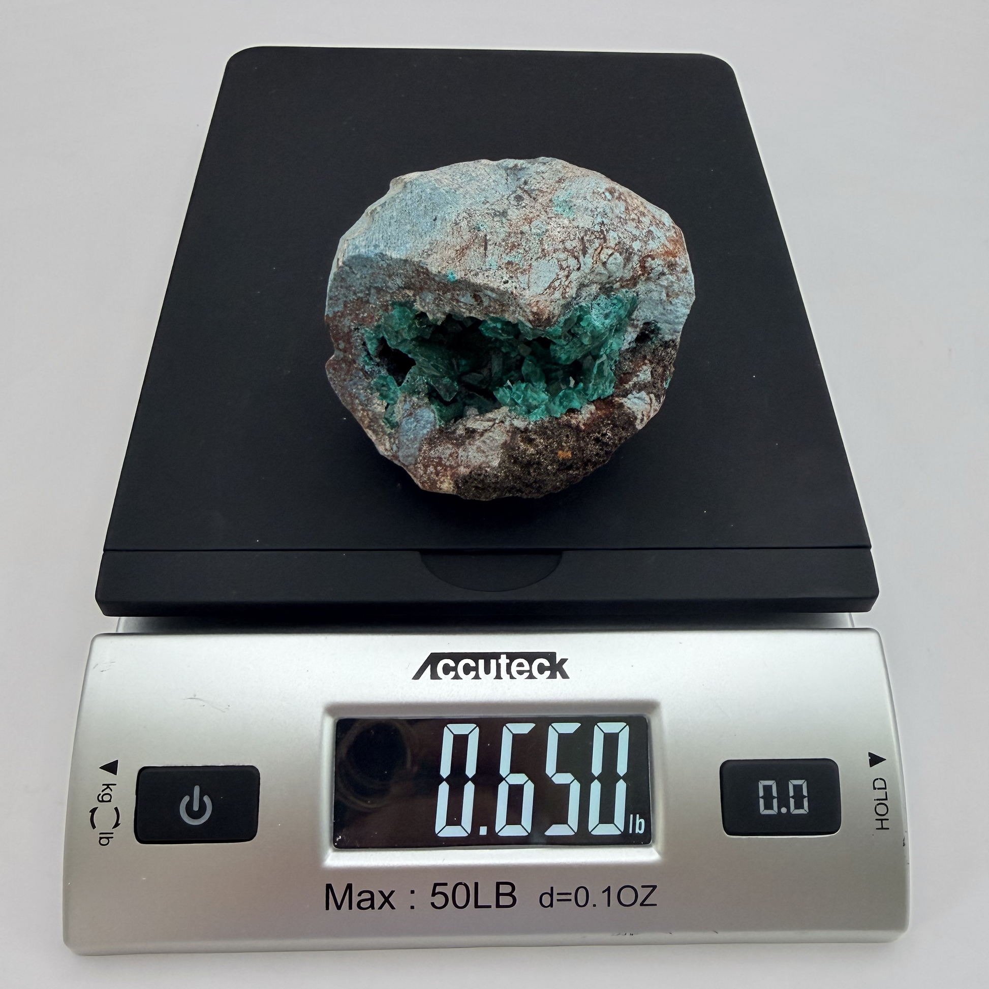 Dioptase Cave Nodule from Congo, Emerald Crystal Geode with Blue Chrysocolla Skin, Rare Collector Sp
