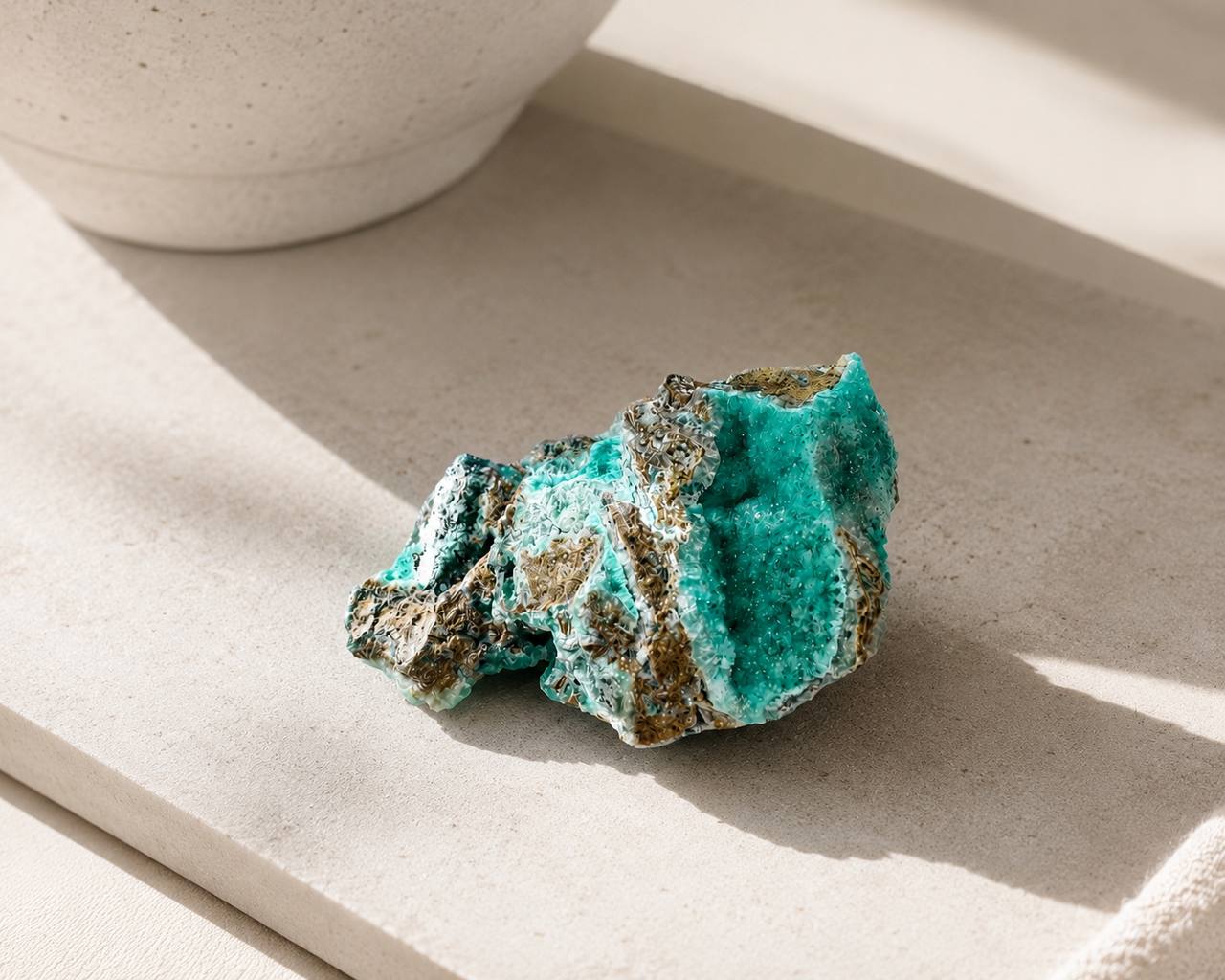 Raw Hemimorphite Crystal Specimen on Matrix. Natural Teal and White Druzy Mineral, 3 x 4 Inch, 9.5 oz
