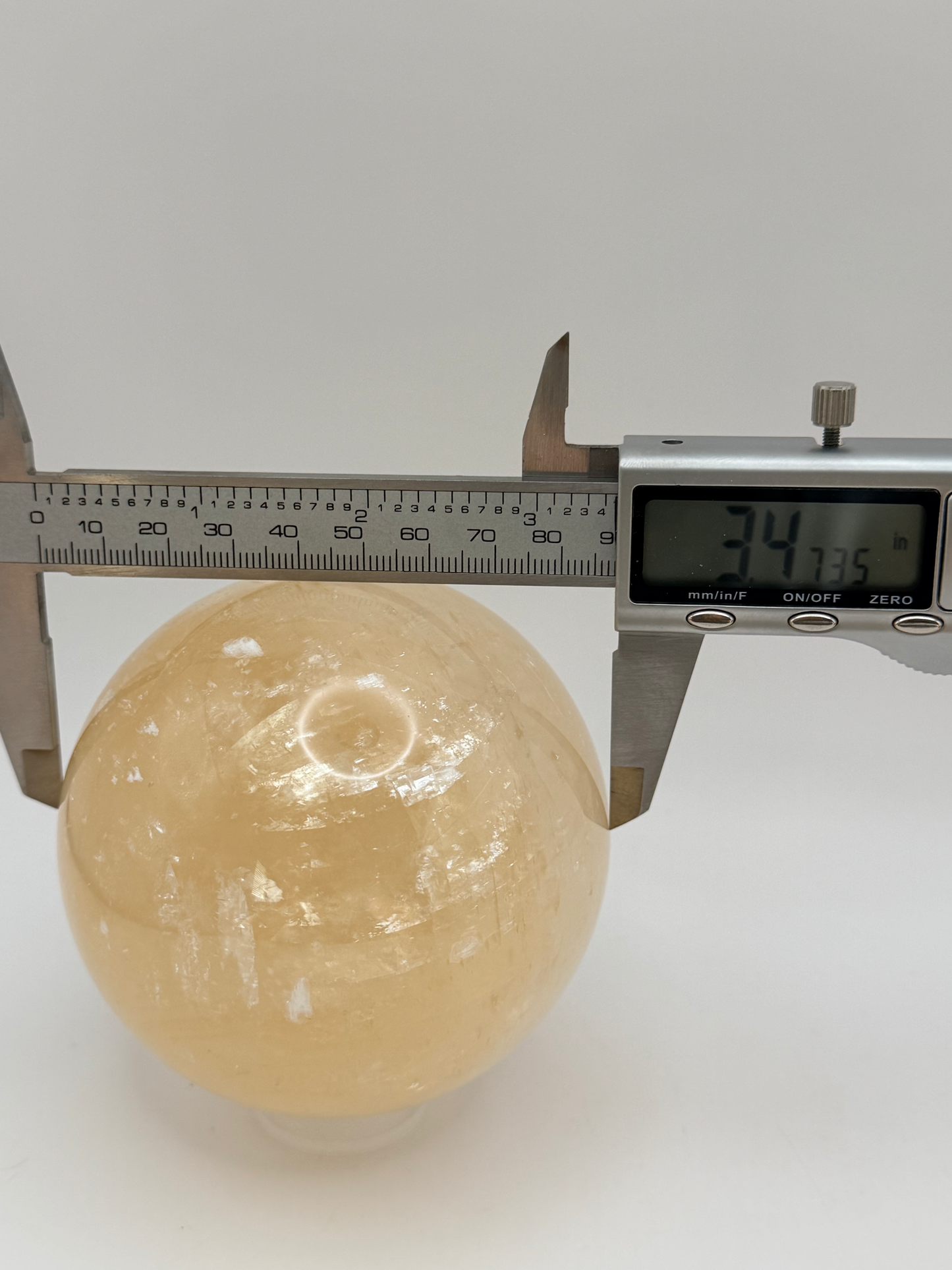 Honey Calcite Sphere with Stand, Large 3.4 Inch Golden Crystal Ball, 2 lb Glowing Amber Calcite Orb
