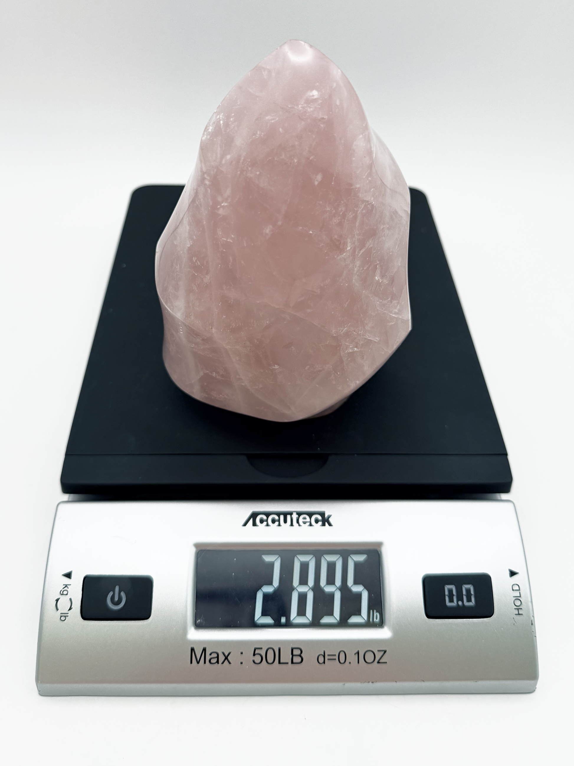 Large rose quartz flame, polished pink quartz freeform