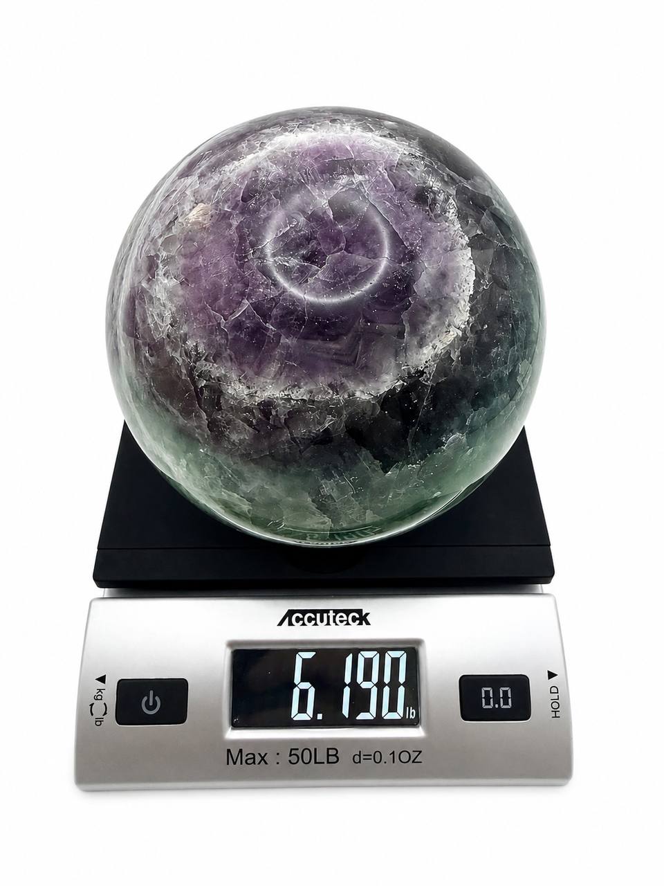 Large Rainbow Fluorite Sphere with Wooden Stand