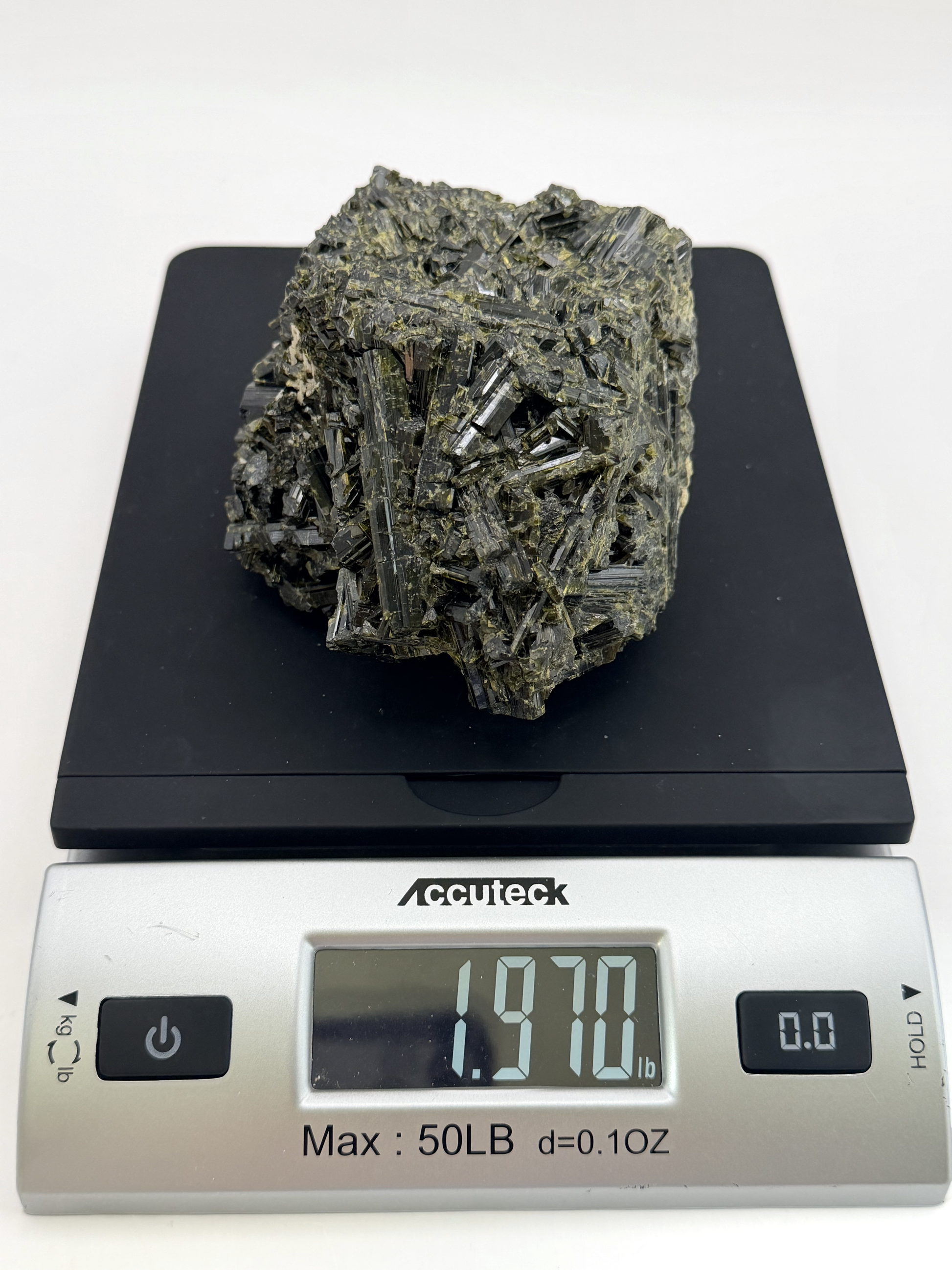 Epidote specimen with bladed green crystals