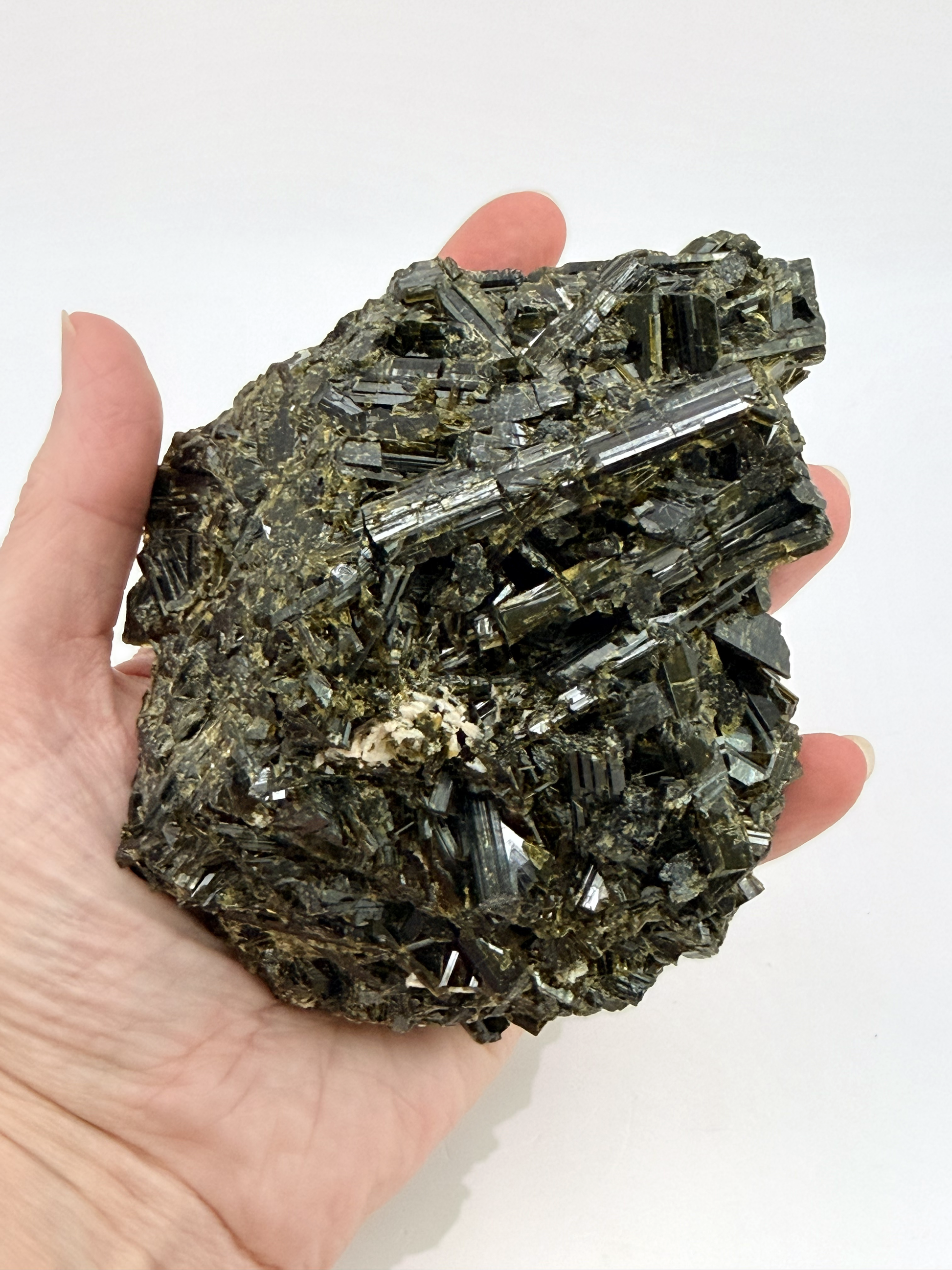 Epidote specimen with bladed green crystals