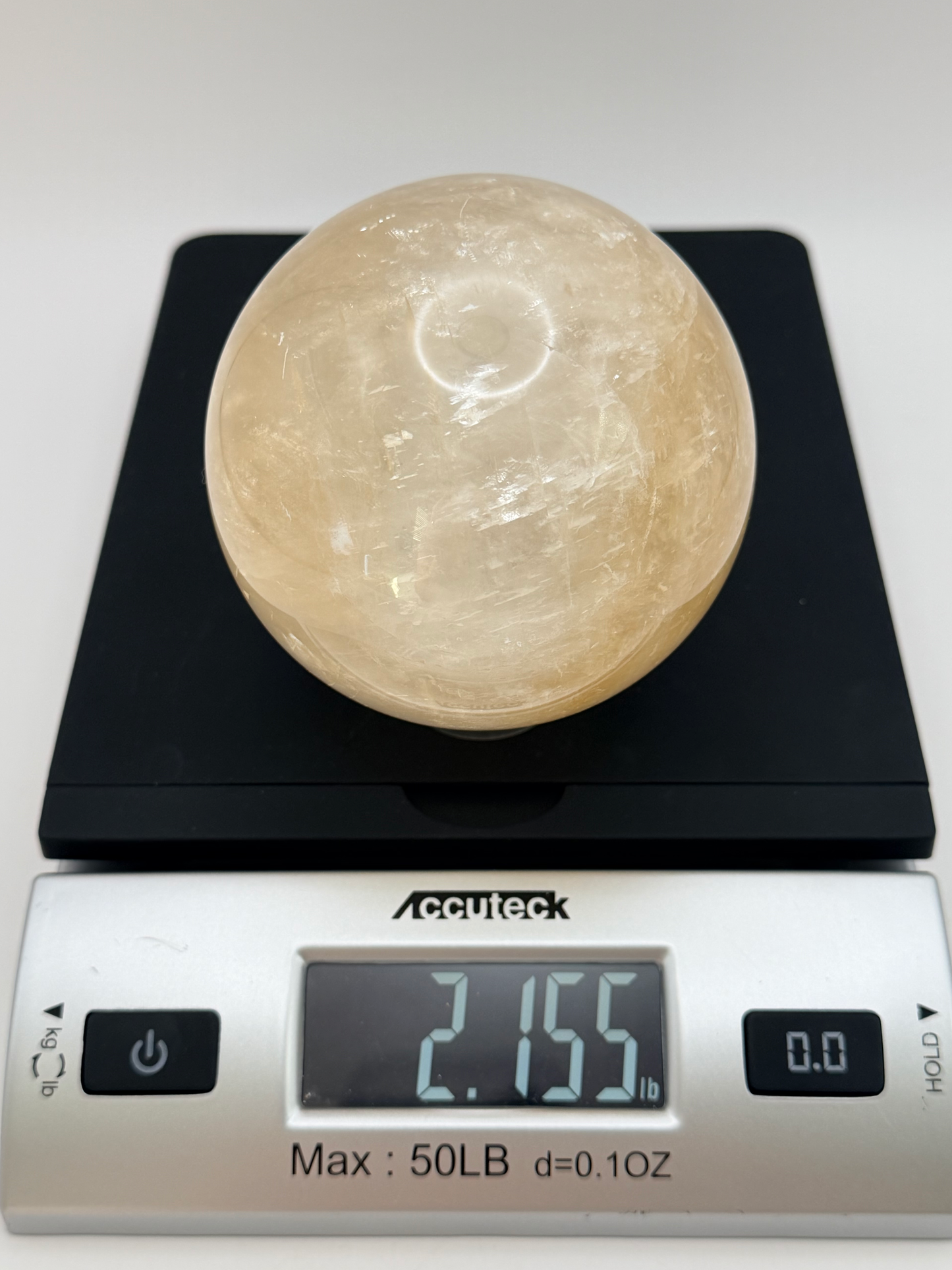 Honey Calcite Sphere with Stand, Large 3.4 Inch Golden Crystal Ball, 2 lb Glowing Amber Calcite Orb