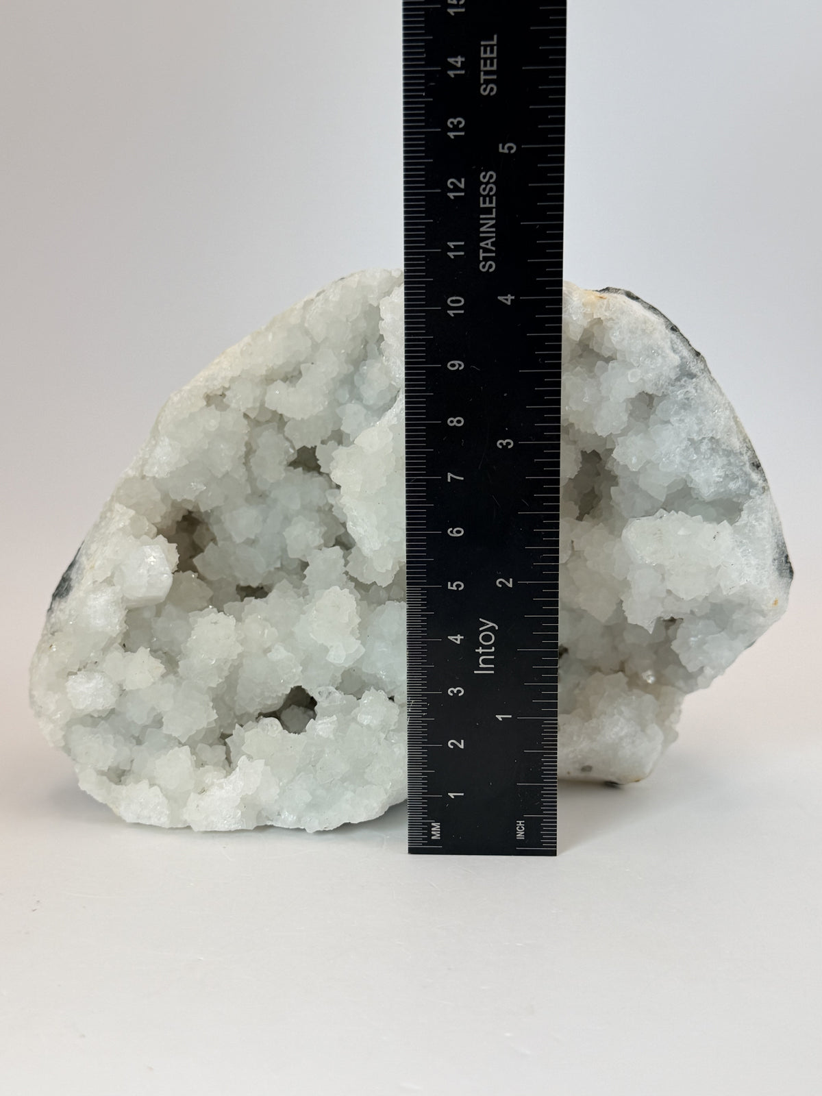 White quartz geode, ruler height