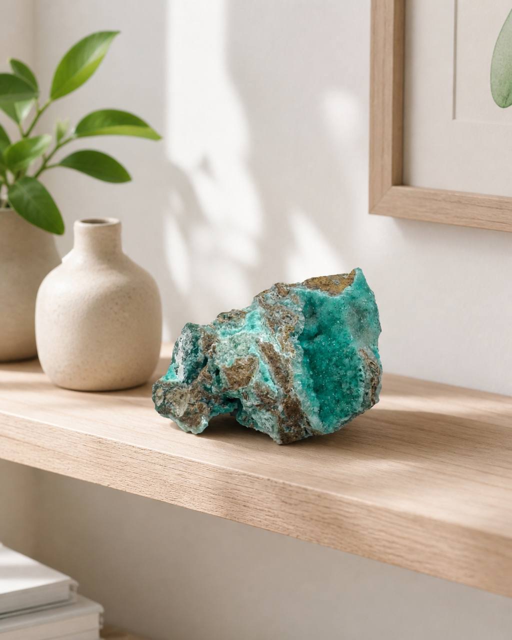 Raw Hemimorphite Crystal Specimen on Matrix. Natural Teal and White Druzy Mineral, 3 x 4 Inch, 9.5 oz