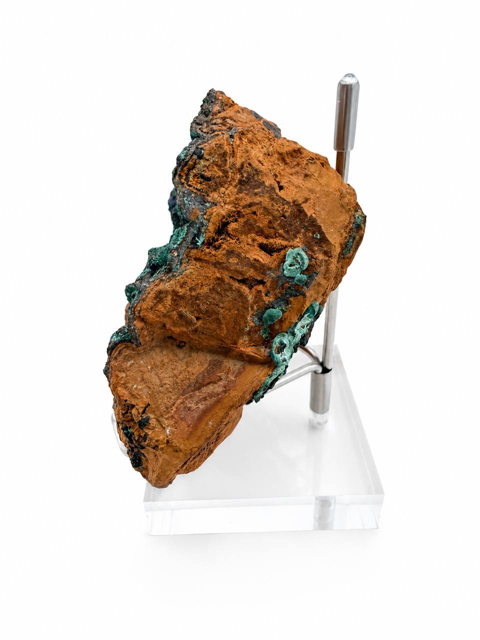 Azurite malachite specimen, royal blue and green copper minerals on custom pin stand