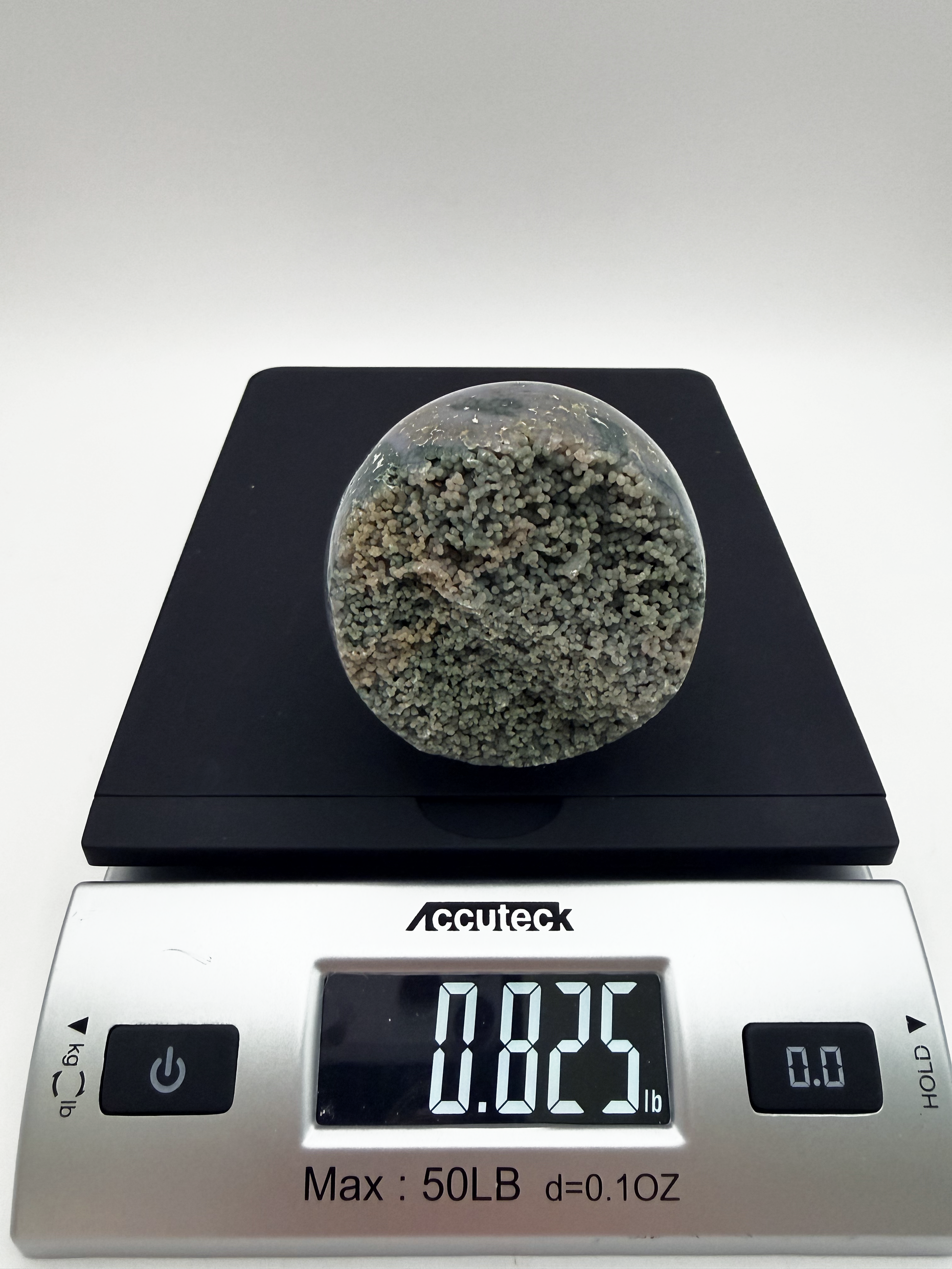 Ocean jasper sphere with raw druzy pocket, green orbicular crystal ball