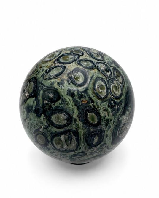 Kambaba Jasper sphere alternate angle showing green and black patterning