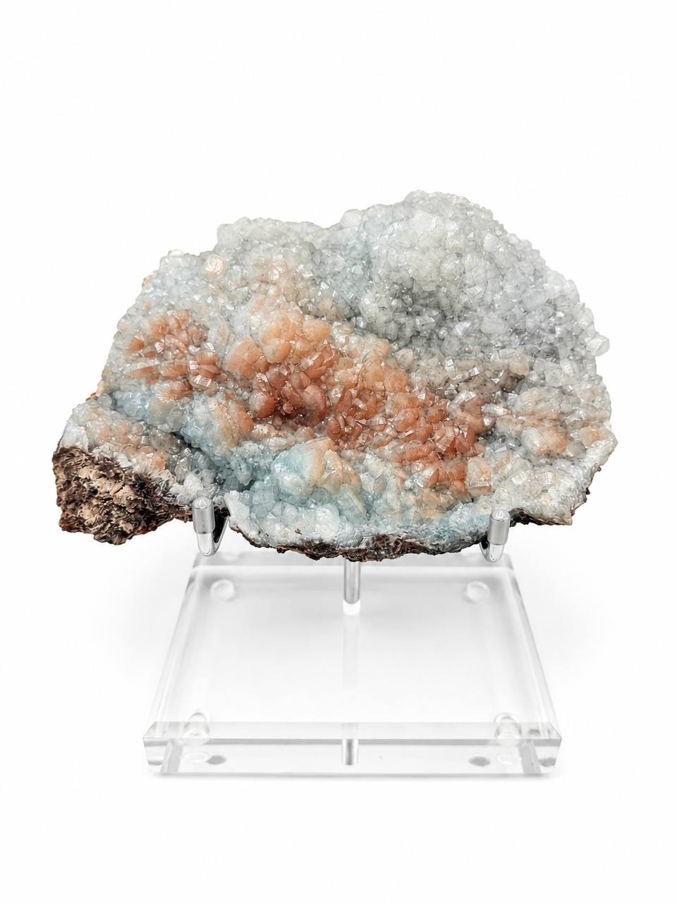 Hemimorphite specimen on acrylic display stand white background
